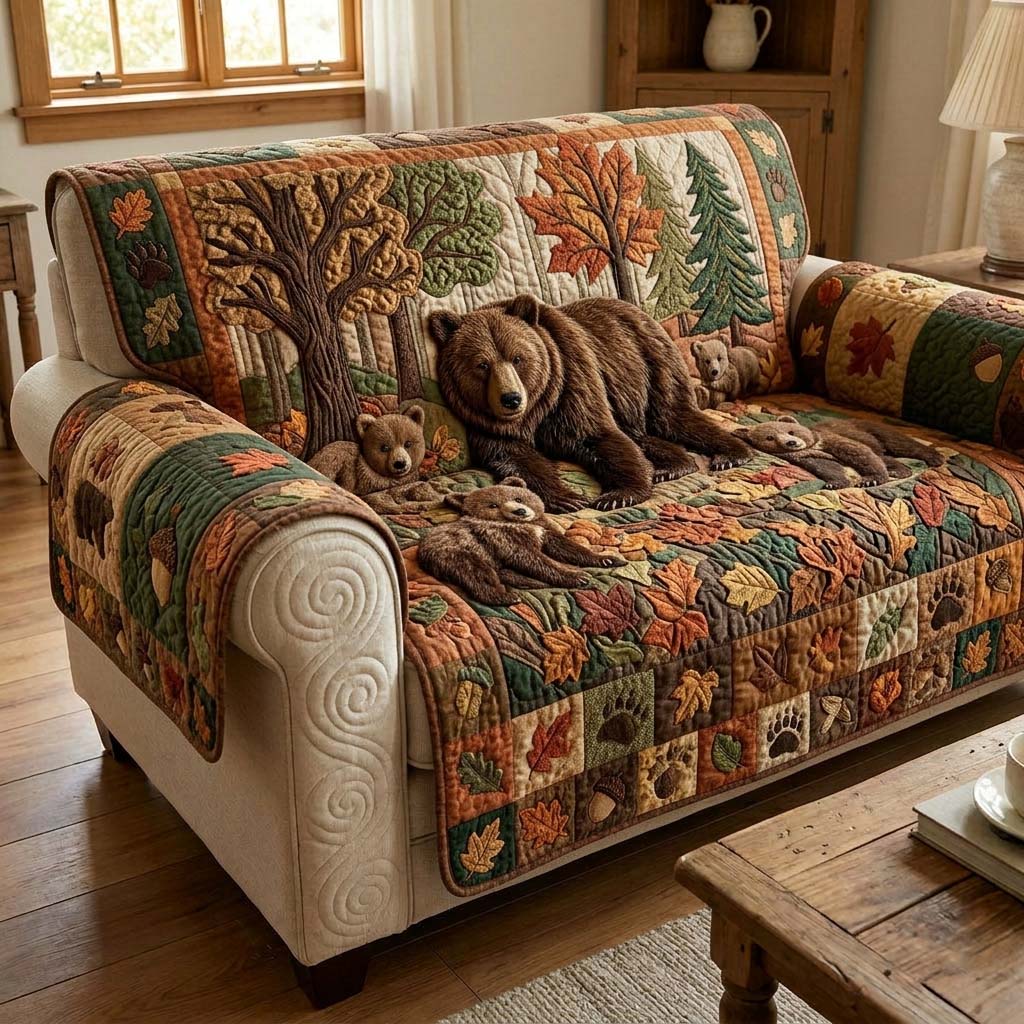 Autumn Cubs Quilted Sofa Cover Fall Halloween Decor For Sofa Couch