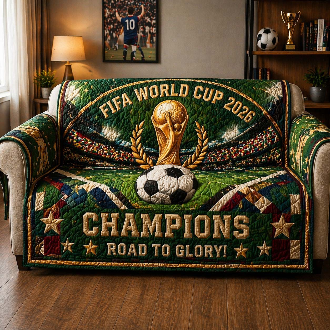 Golden Glory Cup Quilted Sofa Cover Fall Halloween Decor For Sofa Couch