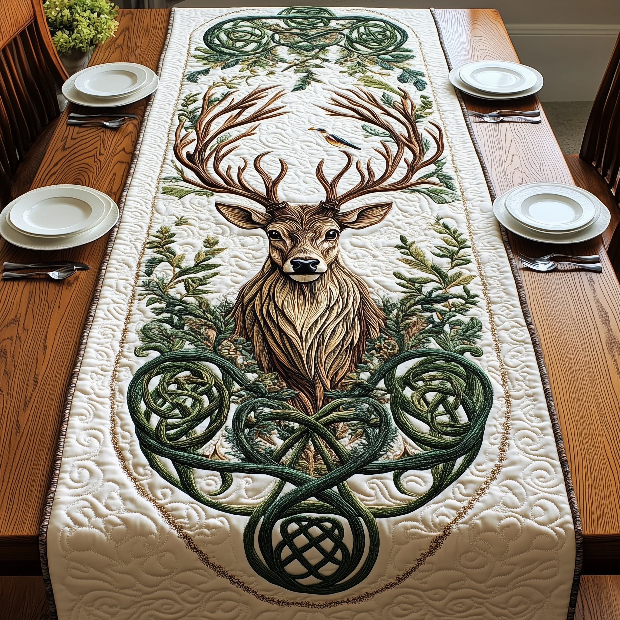 Celtic Forest Guardian Quilted Table Runner, Easter Table Runner, Spring Table Runner, Mother's Day Gifts