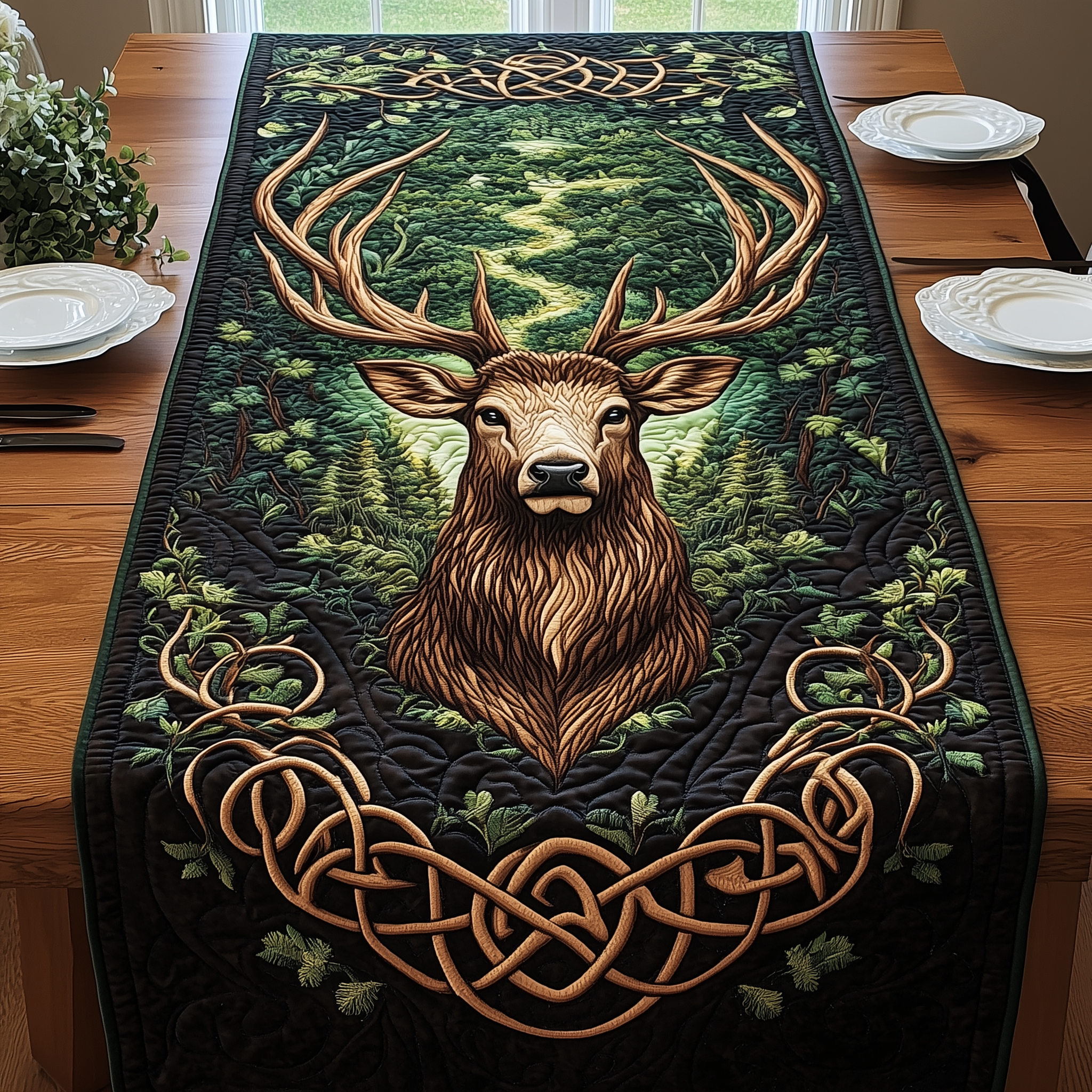 Celtic Forest Emblem Quilted Table Runner, Easter Table Runner, Spring Table Runner, Mother's Day Gifts