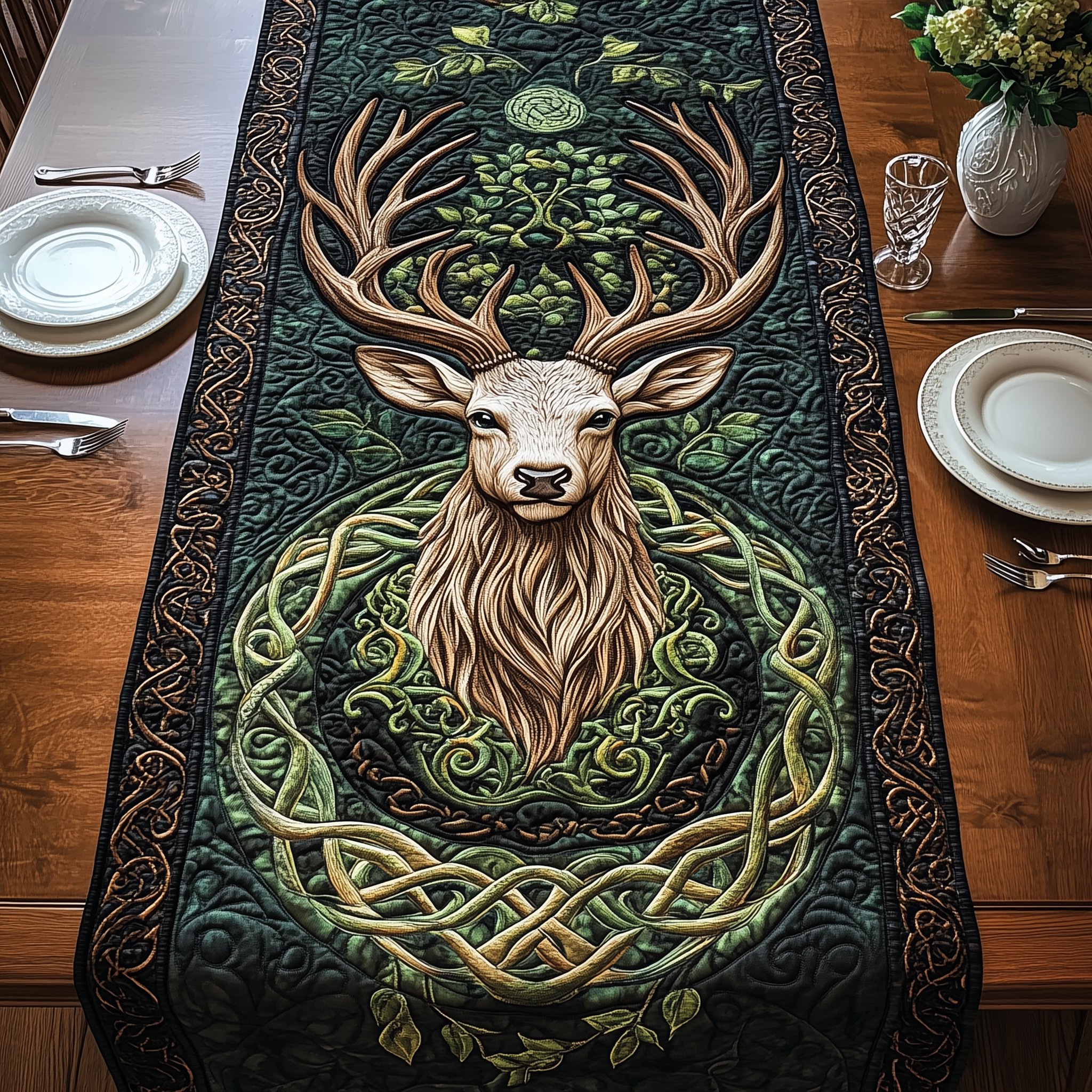 Enchanted Woodland Spirit Quilted Table Runner, Easter Table Runner, Spring Table Runner, Mother's Day Gifts