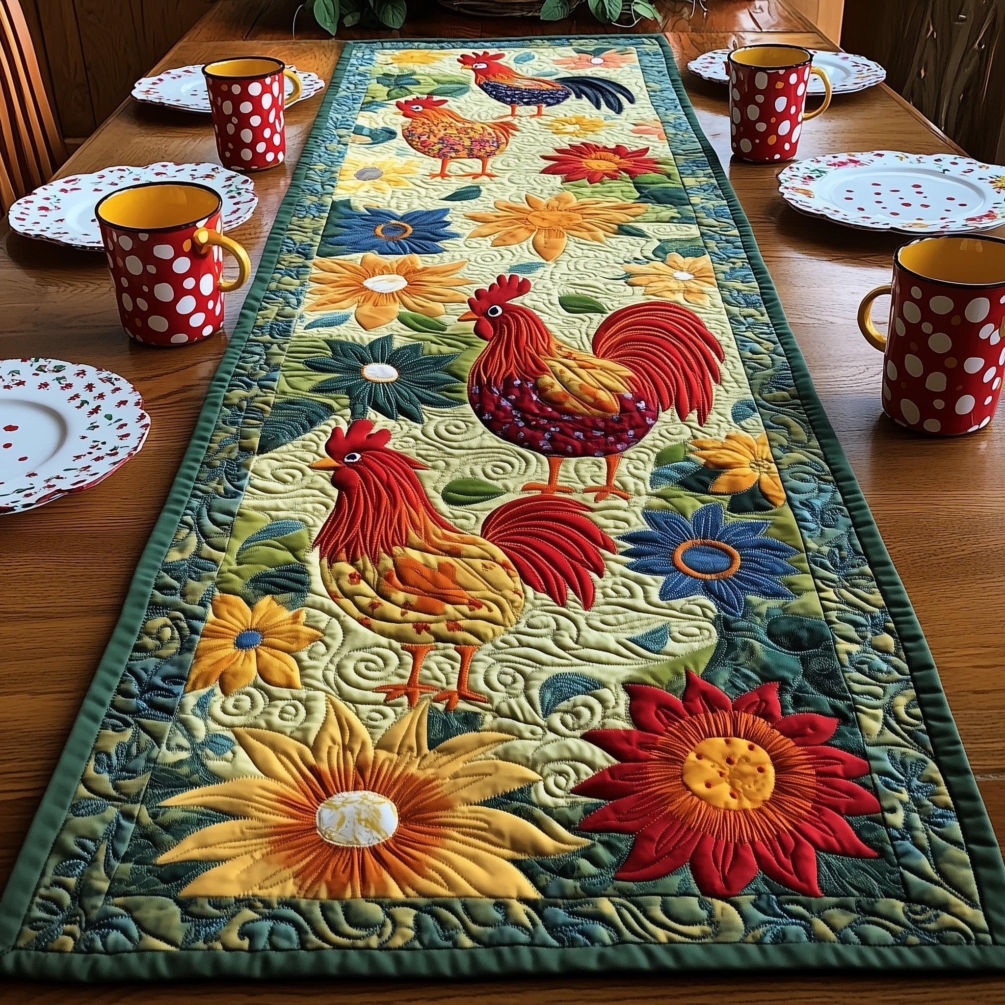 Happy Chicken Farm Quilted Table Runner, Easter Table Runner, Spring Table Runner, Mother's Day Gifts