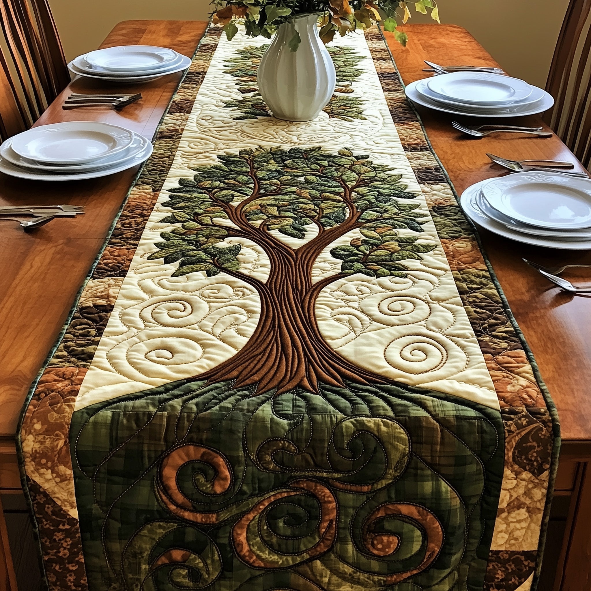 Vintage Tree Of Life Quilted Table Runner, Easter Table Runner, Spring Table Runner, Mother's Day Gifts