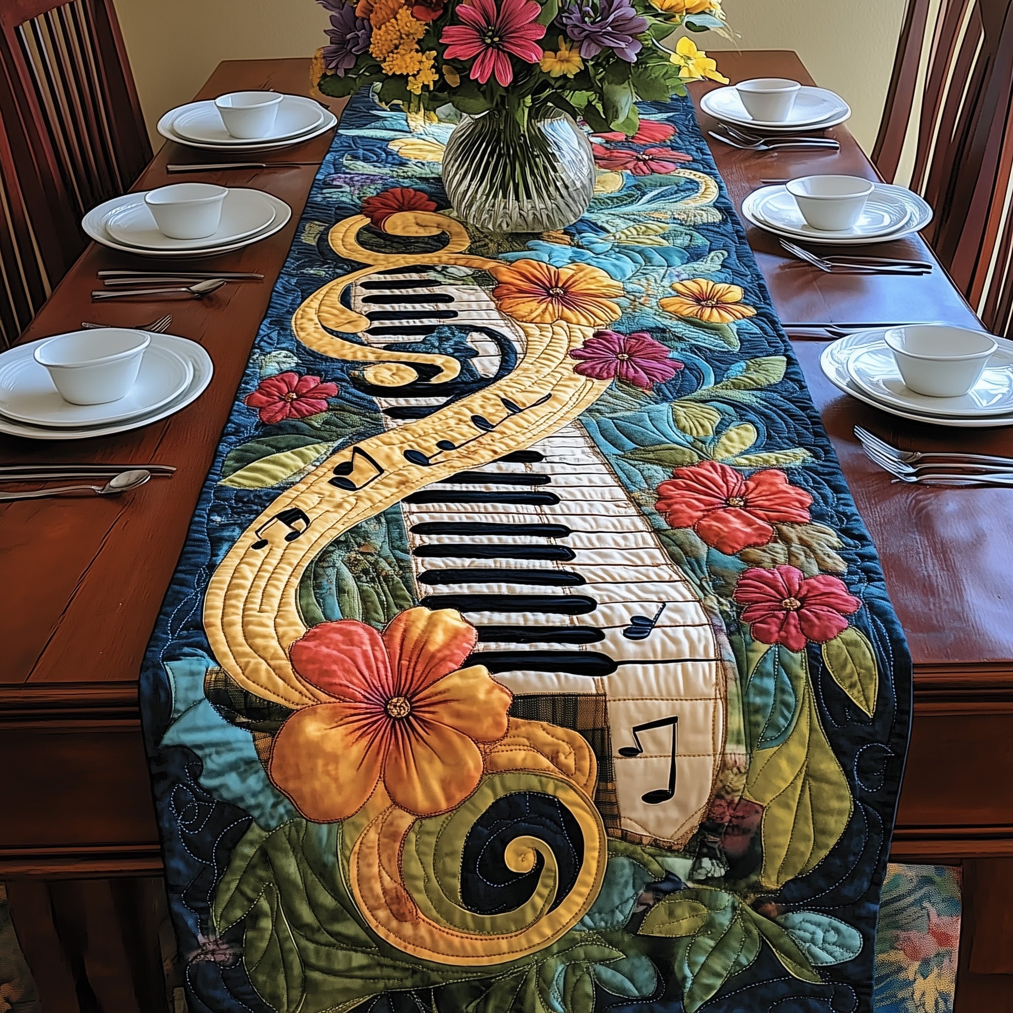 Melody in Bloom Quilted Table Runner, Easter Table Runner, Spring Table Runner, Mother's Day Gifts