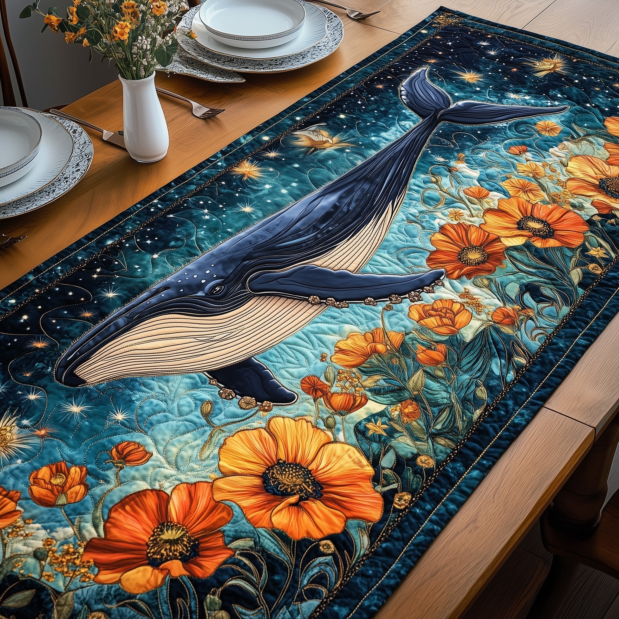 Whale of Wonders Quilted Table Runner, Easter Table Runner, Spring Table Runner, Mother's Day Gifts