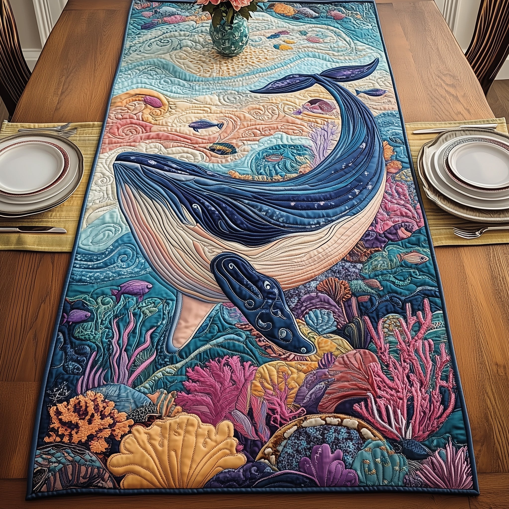Majestic Whale Quilted Table Runner, Easter Table Runner, Spring Table Runner, Mother's Day Gifts
