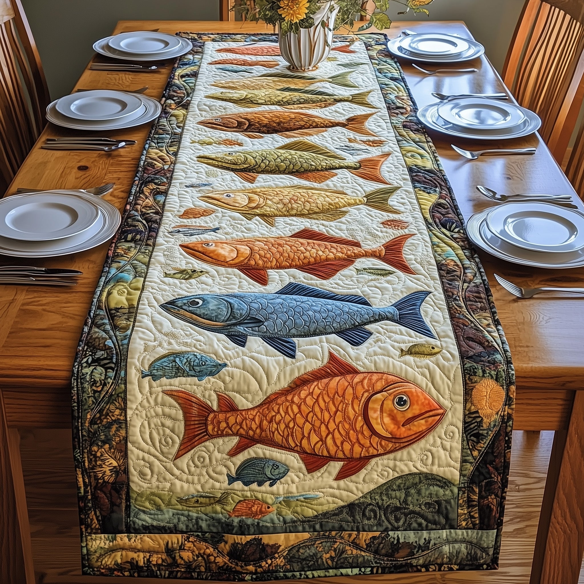Wild Waters Tapestry Quilted Table Runner, Easter Table Runner, Spring Table Runner, Mother's Day Gifts
