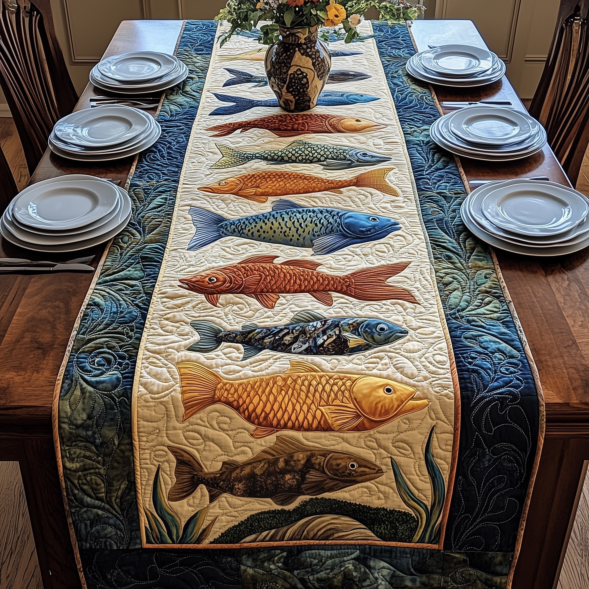 The Wild Catch Quilted Table Runner, Easter Table Runner, Spring Table Runner, Mother's Day Gifts