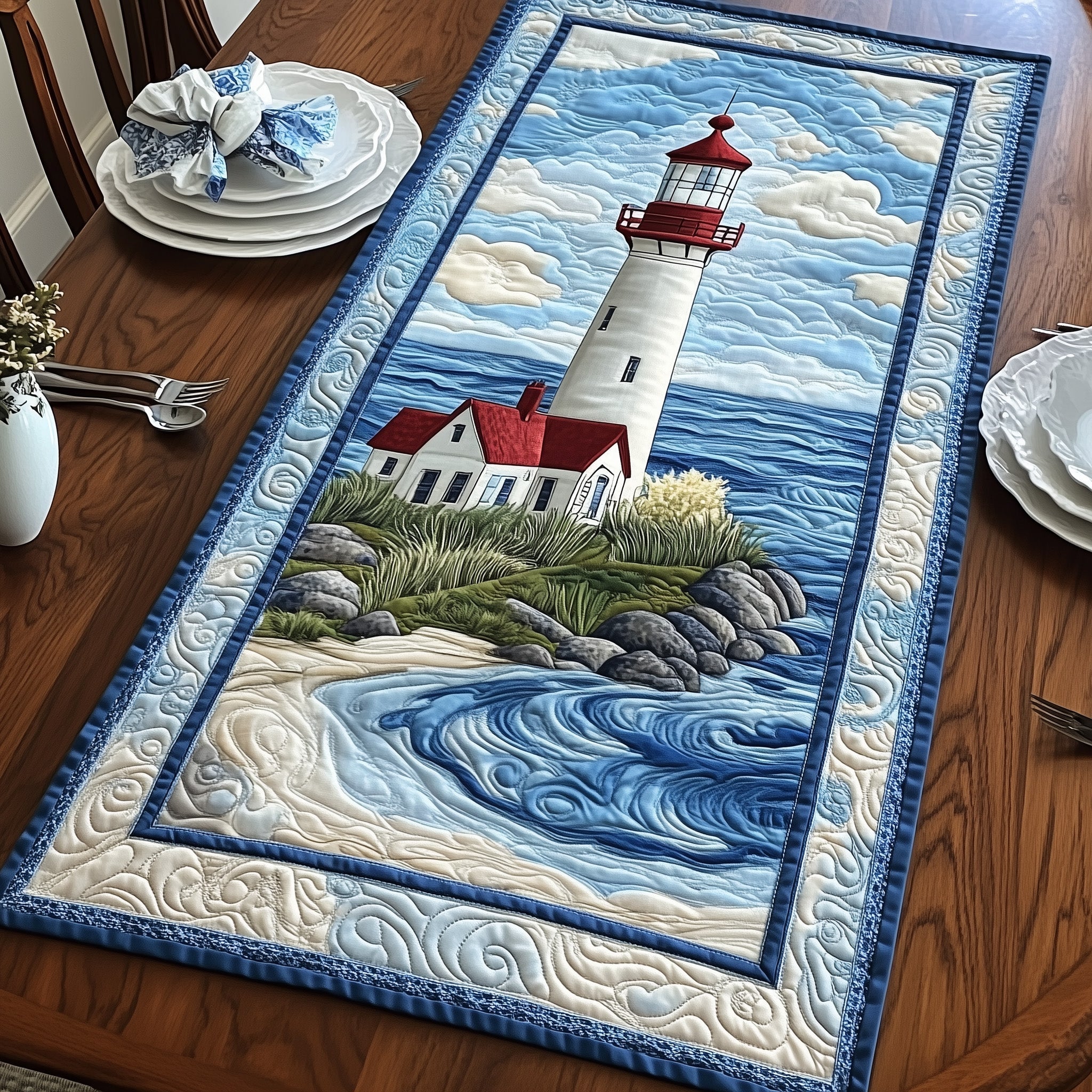 Guardian on the Hill Quilted Table Runner, Easter Table Runner, Spring Table Runner, Mother's Day Gifts
