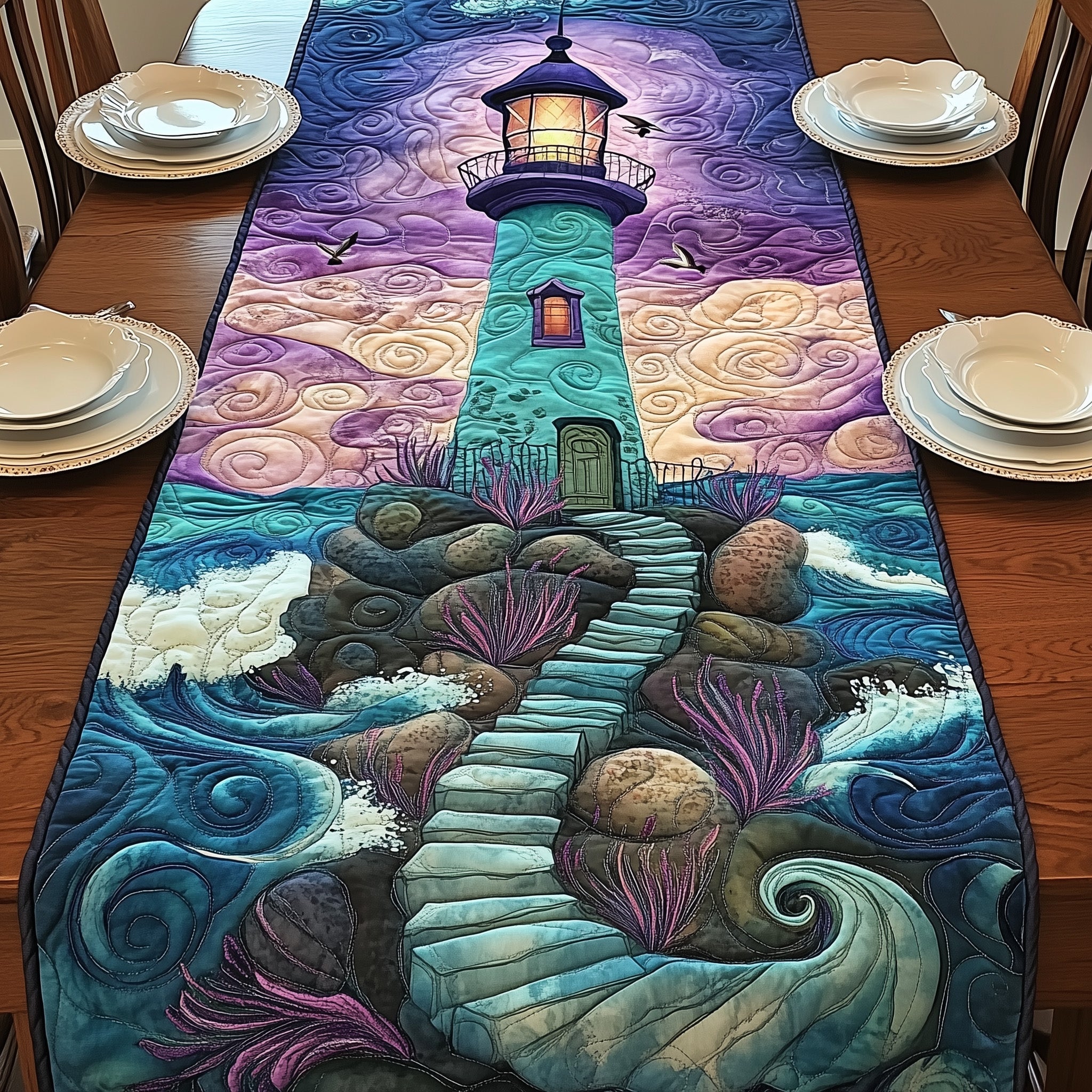 The Aurora Tower Quilted Table Runner, Easter Table Runner, Spring Table Runner, Mother's Day Gifts