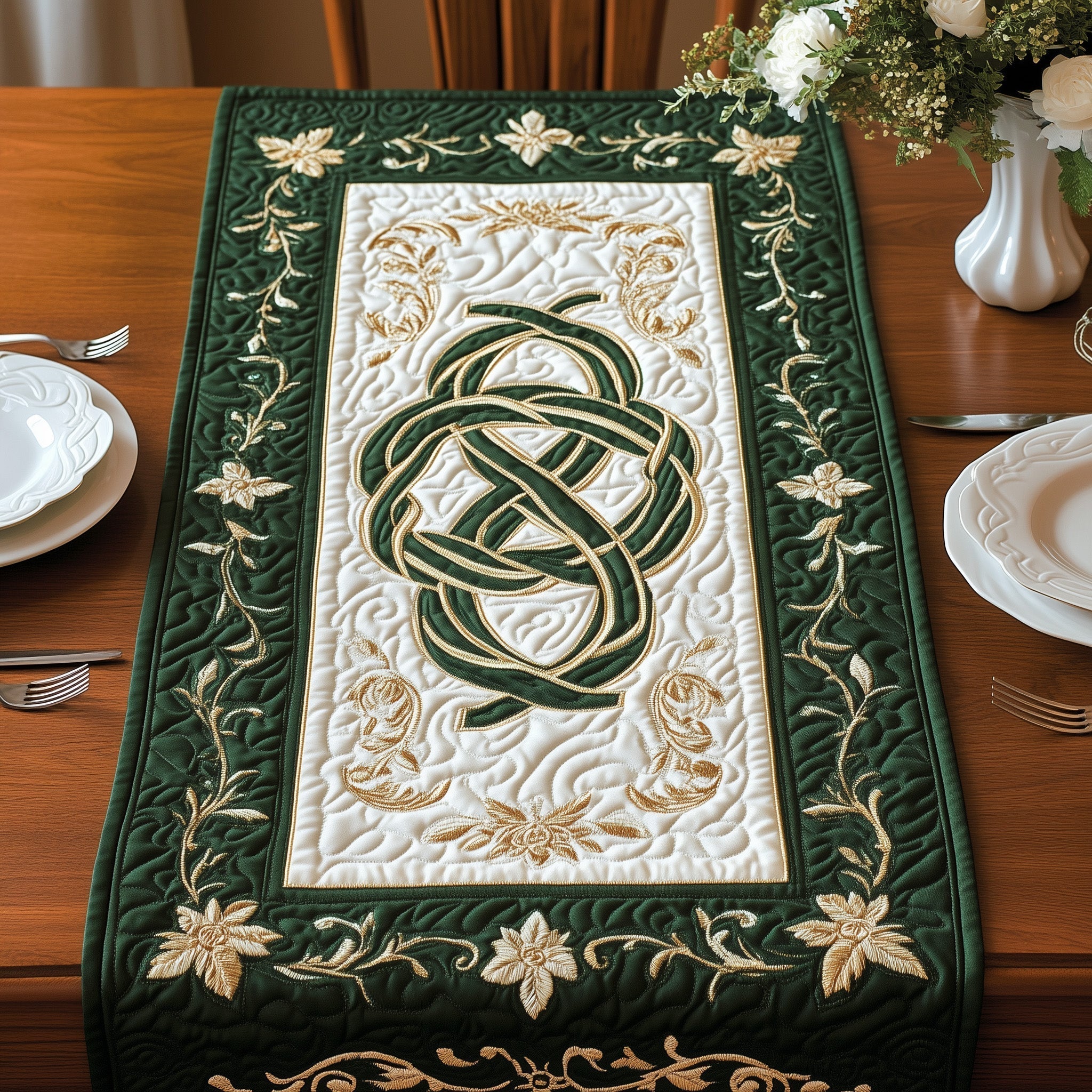 Timeless Celtic Knots Quilted Table Runner, Easter Table Runner, Spring Table Runner, Mother's Day Gifts