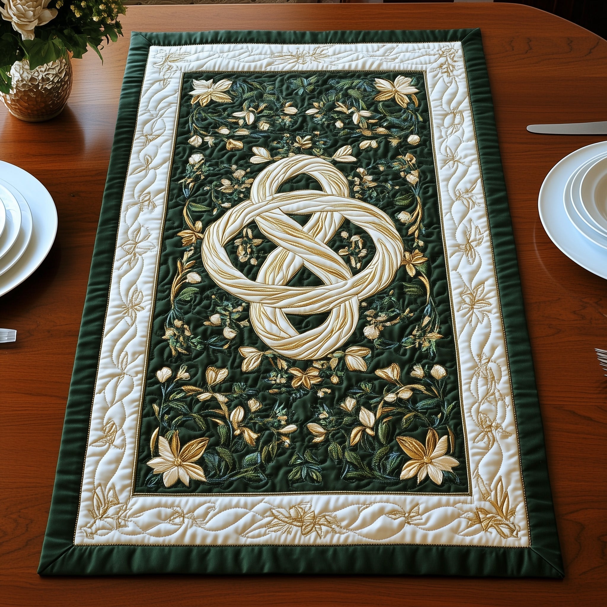 Enchanted Celtic Bloom Quilted Table Runner, Easter Table Runner, Spring Table Runner, Mother's Day Gifts