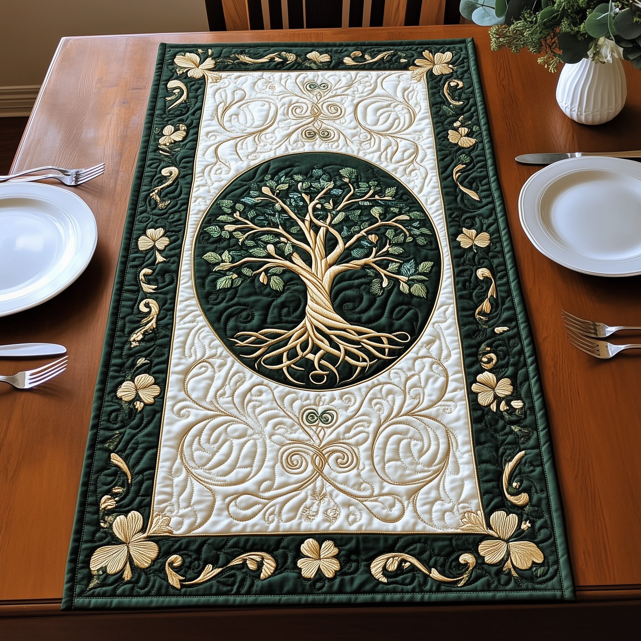 Golden Tree Of Life Quilted Table Runner, Easter Table Runner, Spring Table Runner, Mother's Day Gifts