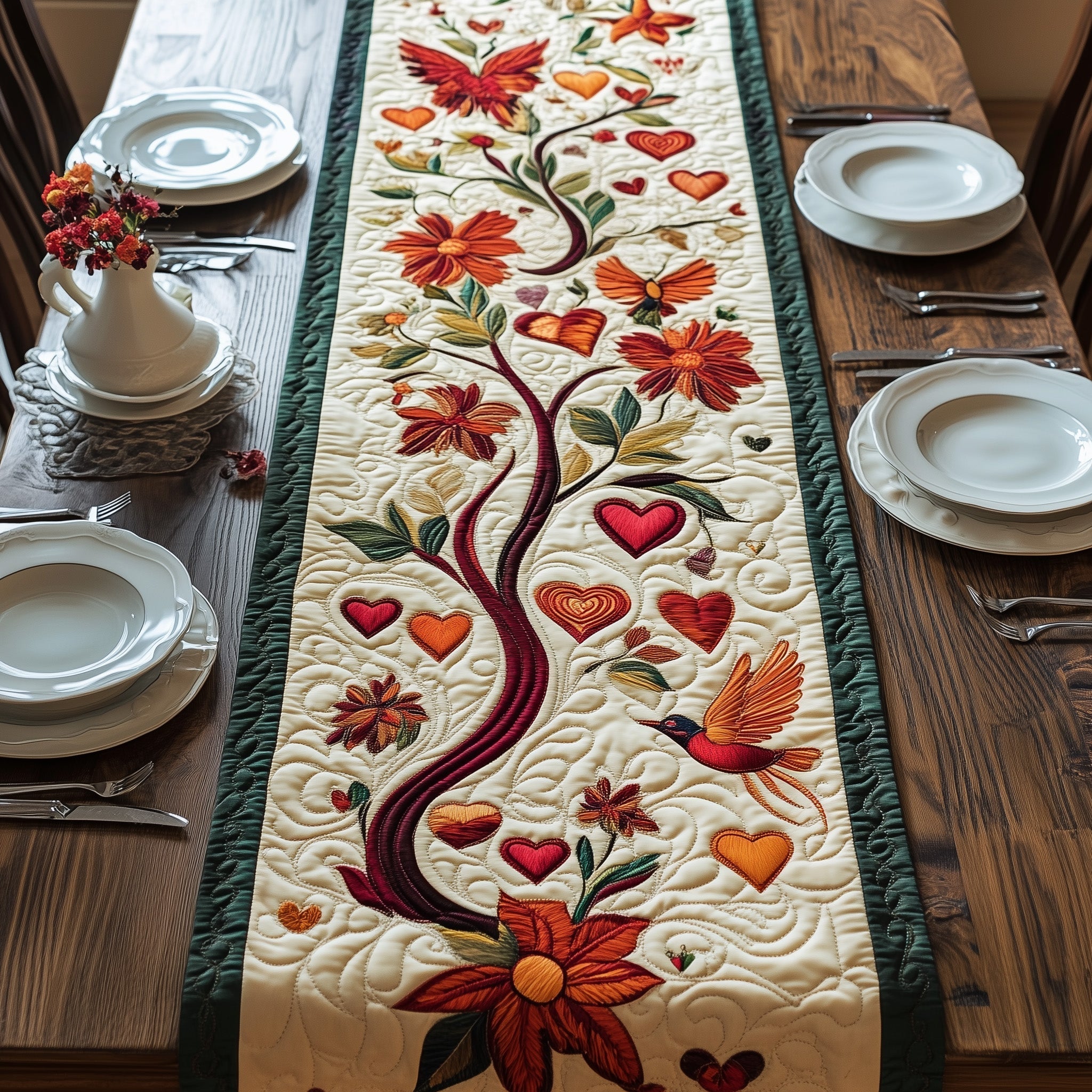 Eternal Heartwood Quilted Table Runner, Easter Table Runner, Spring Table Runner, Mother's Day Gifts