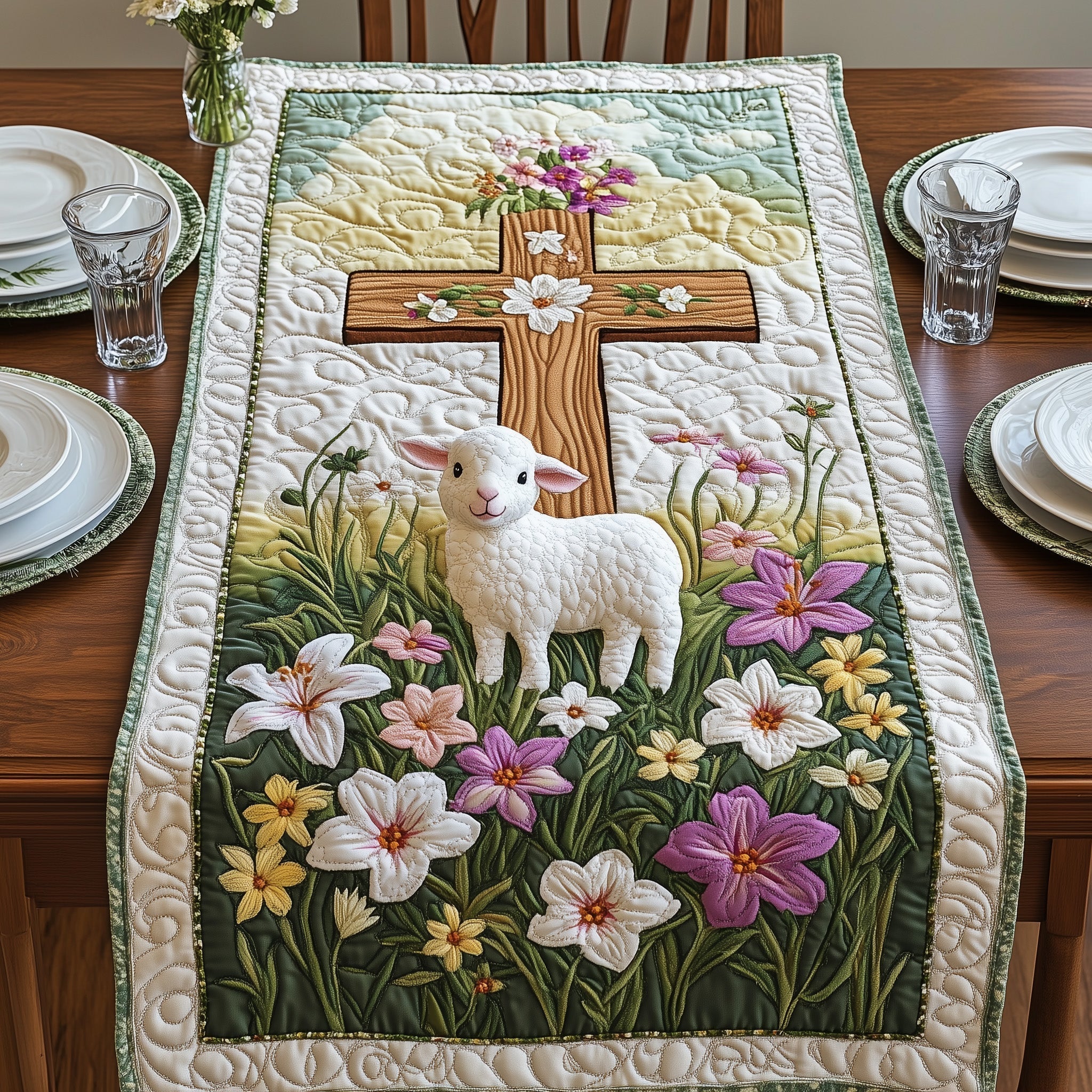 Easter Lamb Quilted Table Runner, Easter Table Runner, Spring Table Runner, Mother's Day Gifts