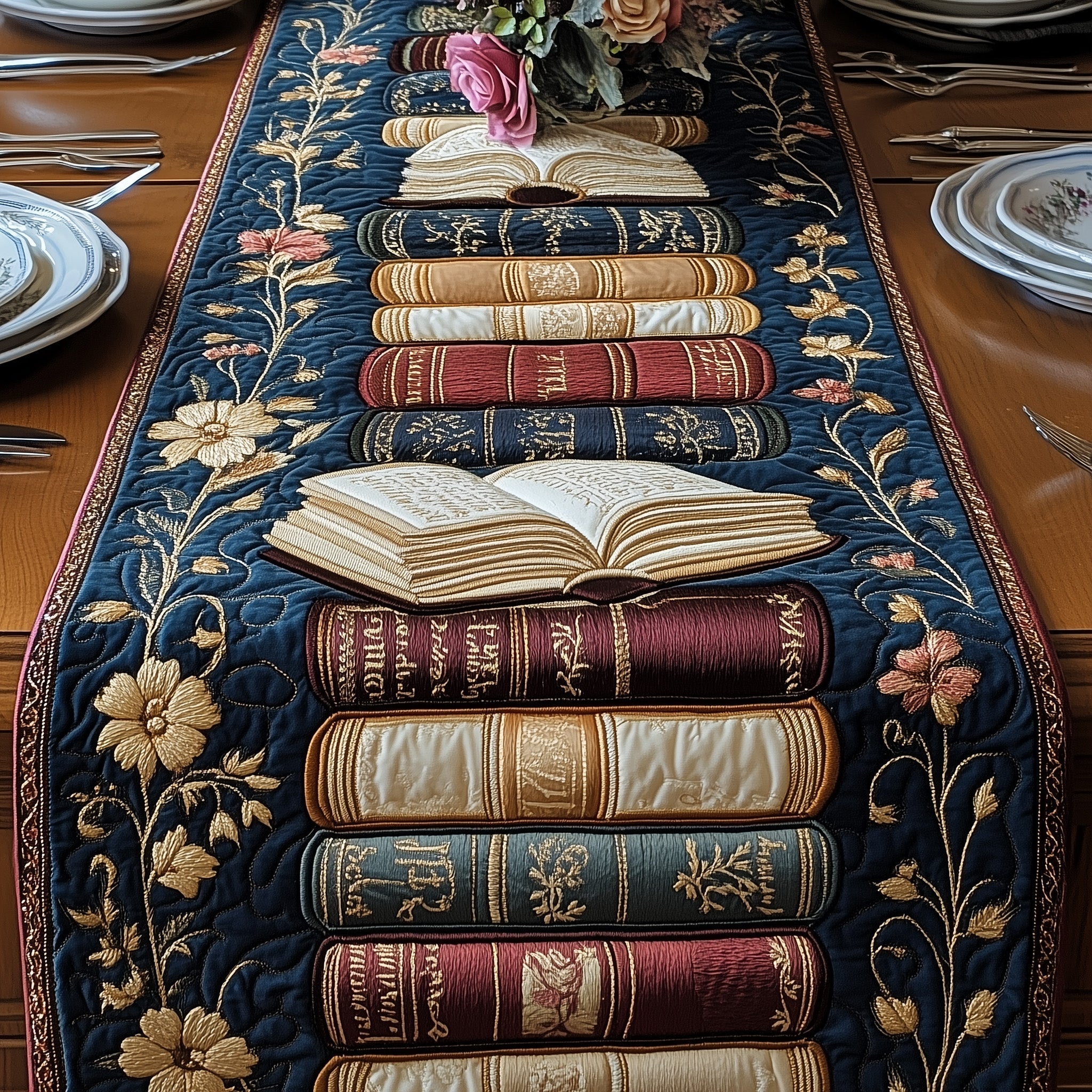 Vintage Books Quilted Table Runner, Easter Table Runner, Spring Table Runner, Mother's Day Gifts