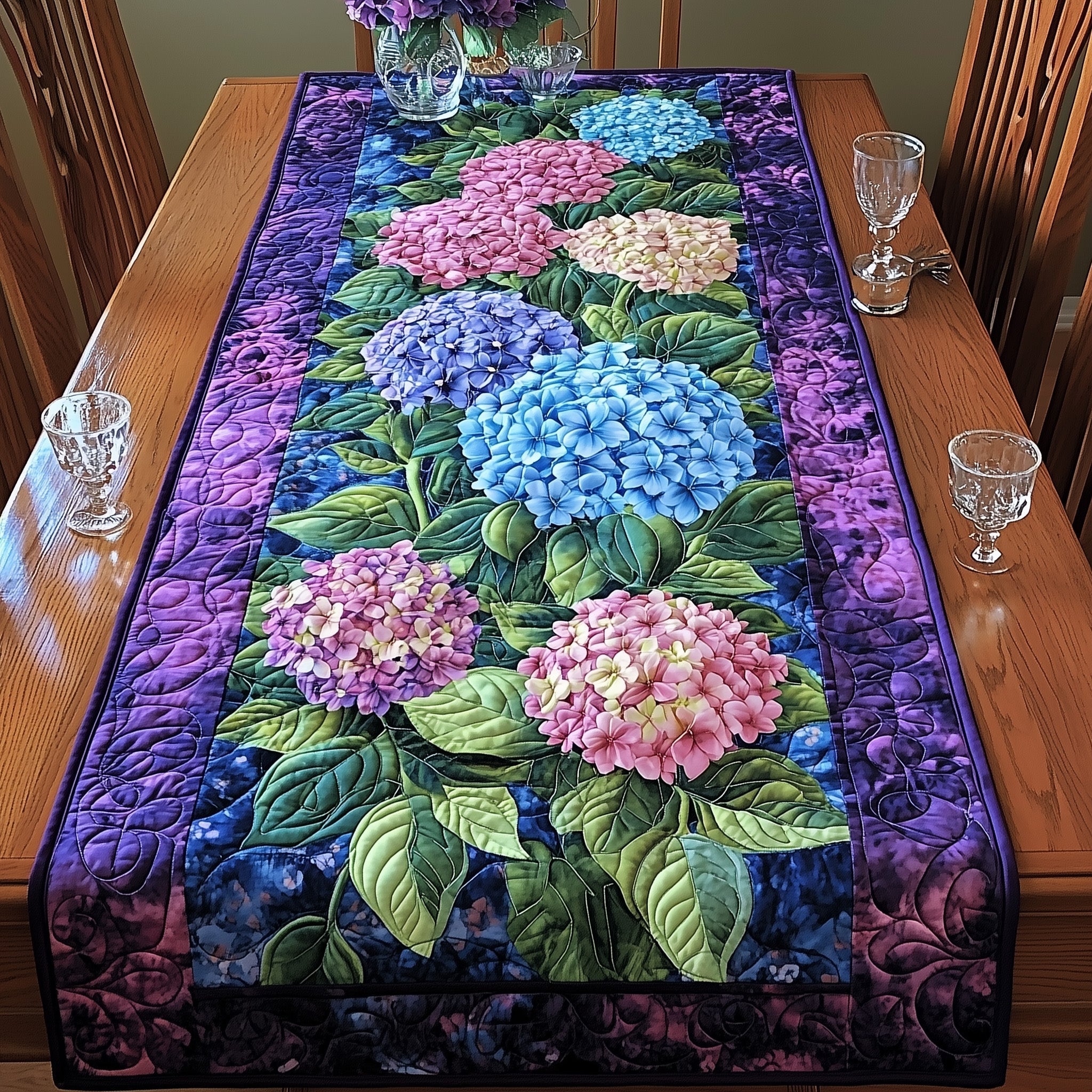 Hydrangea Bloom Elegance Quilted Table Runner, Easter Table Runner, Spring Table Runner, Mother's Day Gifts