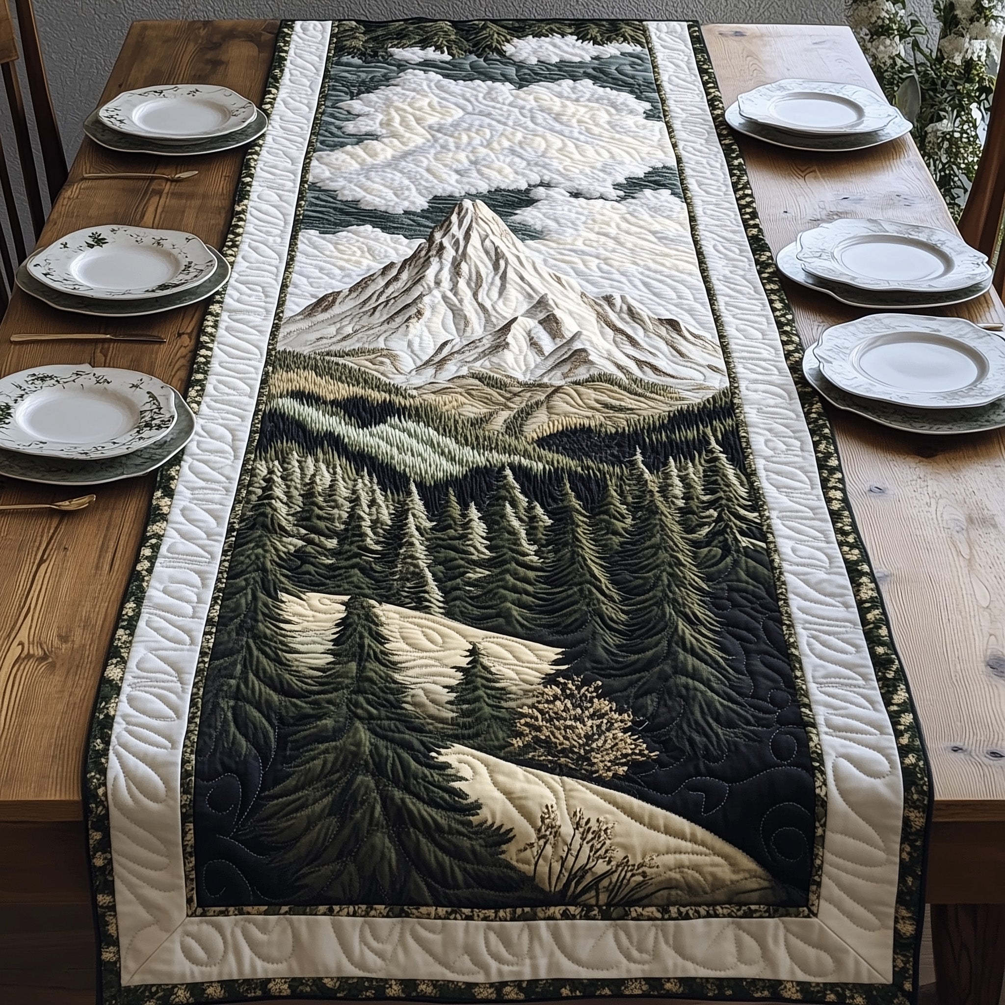 Snowy Mountain Quilted Table Runner, Easter Table Runner, Spring Table Runner, Mother's Day Gifts
