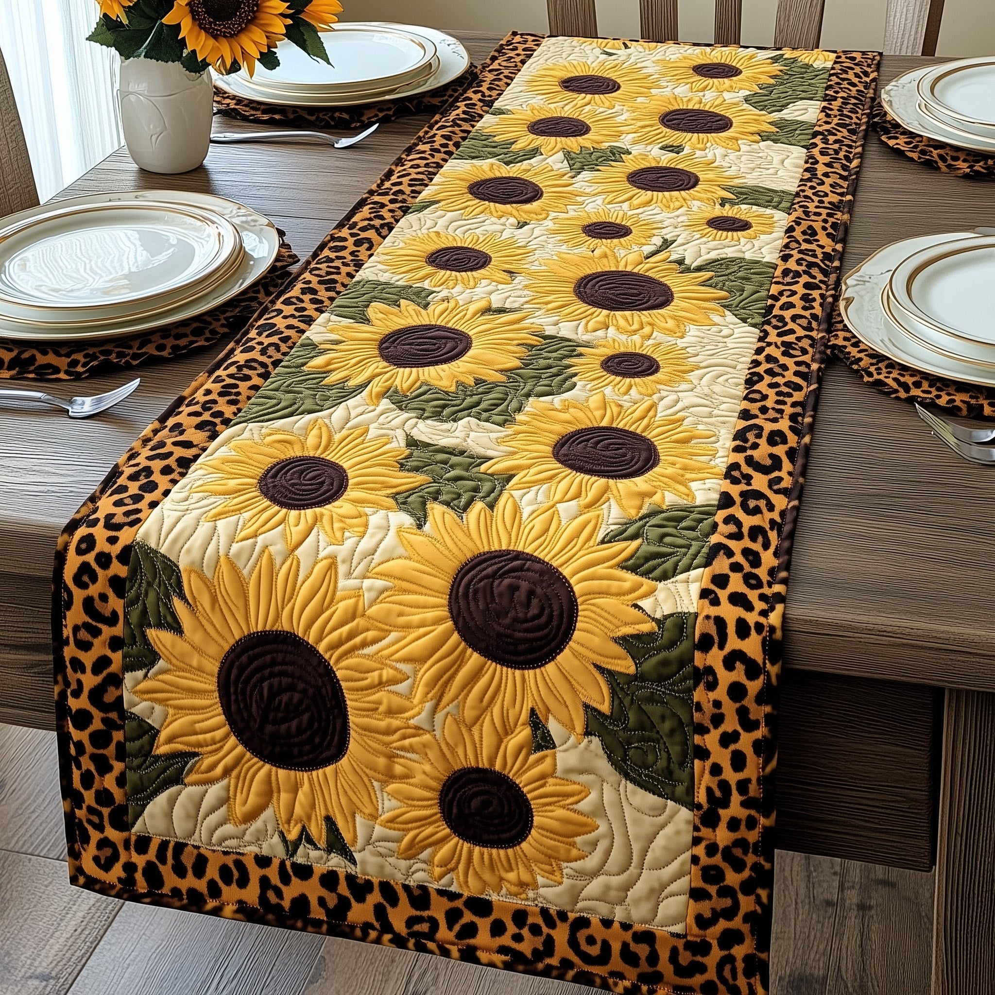 Sunflower Safari Quilted Table Runner, Easter Table Runner, Spring Table Runner, Mother's Day Gifts