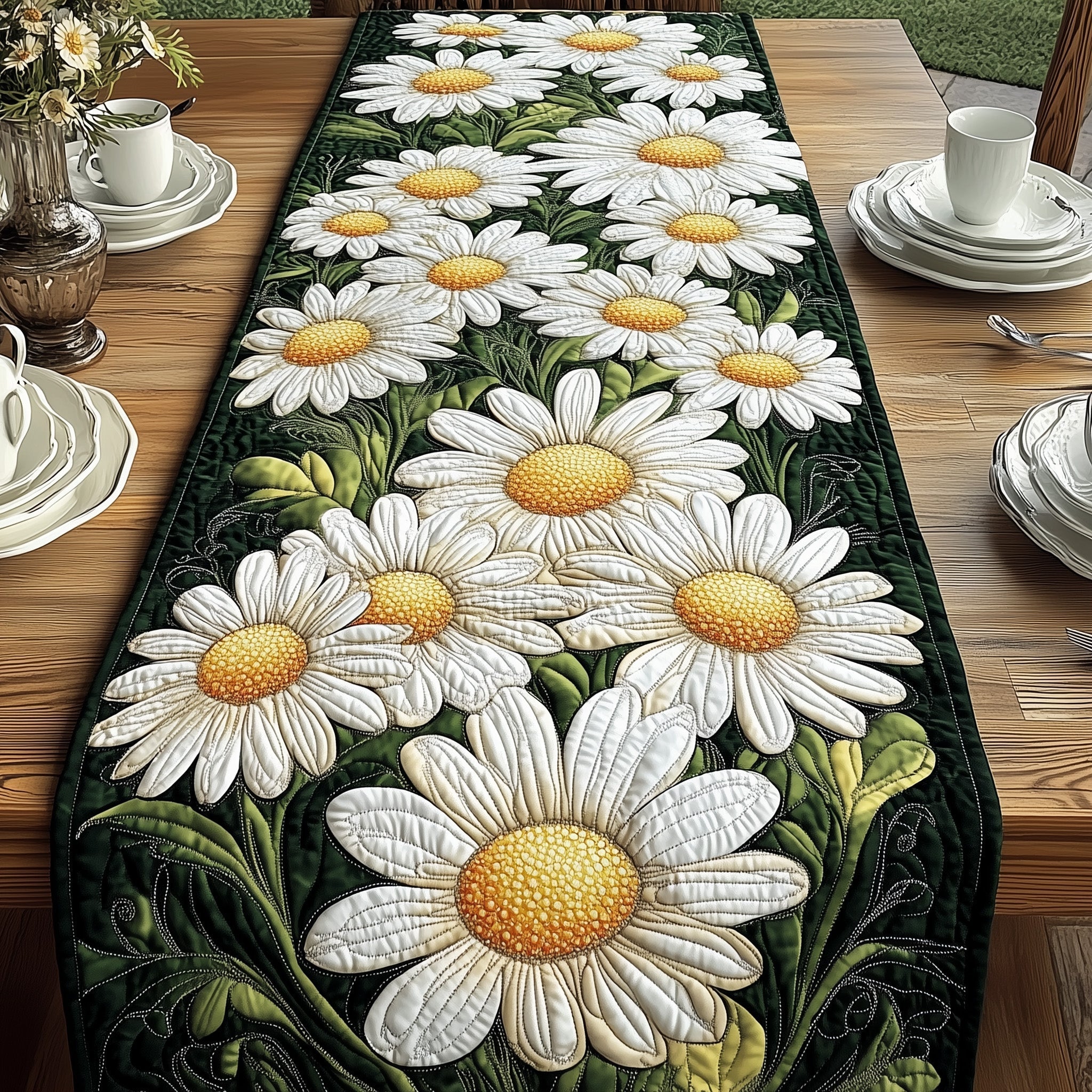 Daisy Meadow Bliss Quilted Table Runner, Easter Table Runner, Spring Table Runner, Mother's Day Gifts