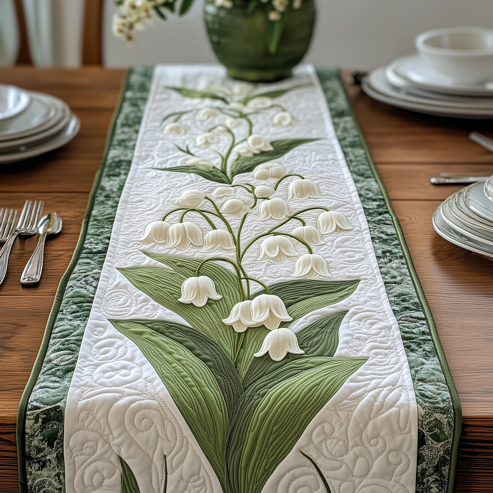Lily of The Valley Quilted Table Runner, Easter Table Runner, Spring Table Runner, Mother's Day Gifts