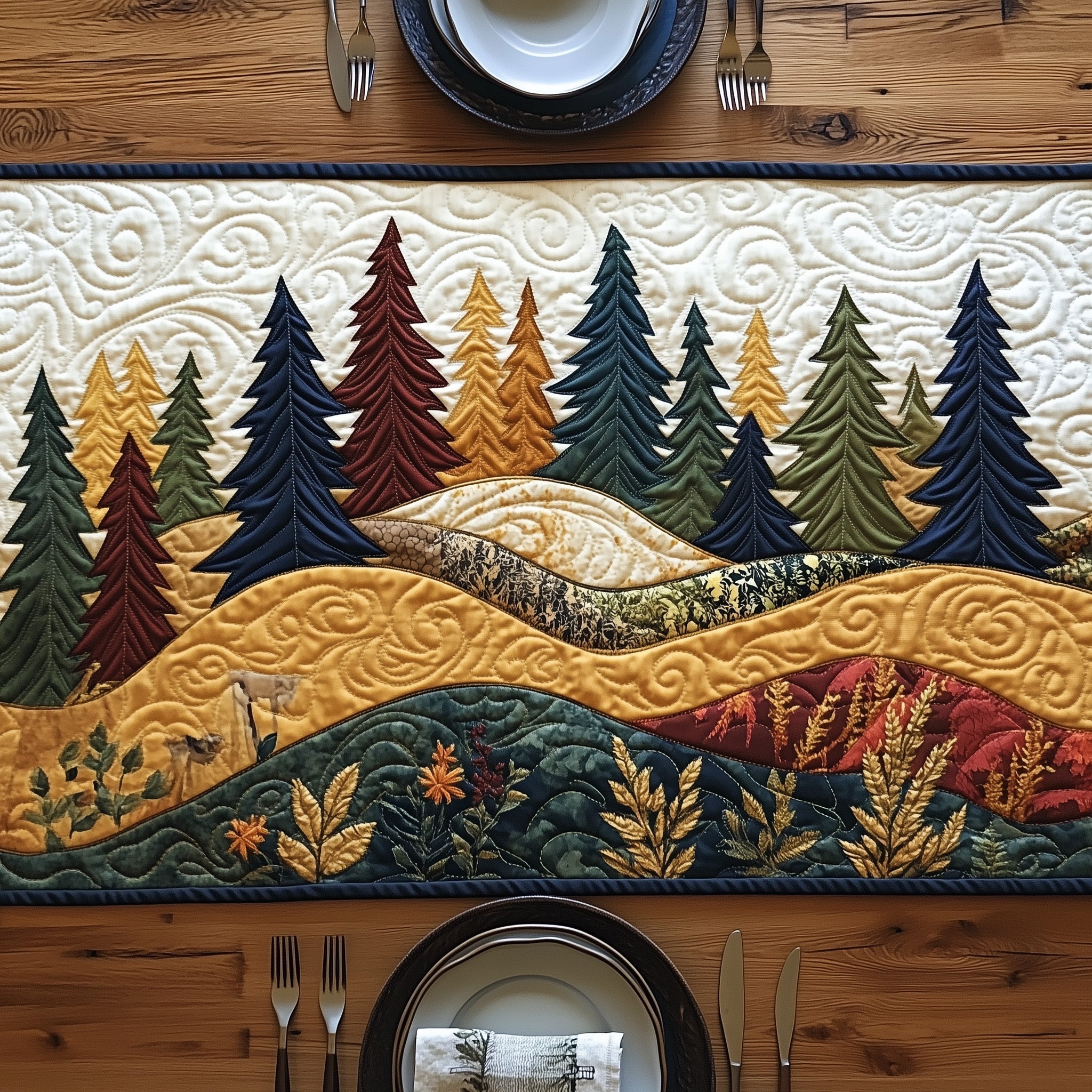 Forest Vibe Quilted Table Runner, Easter Table Runner, Spring Table Runner, Mother's Day Gifts