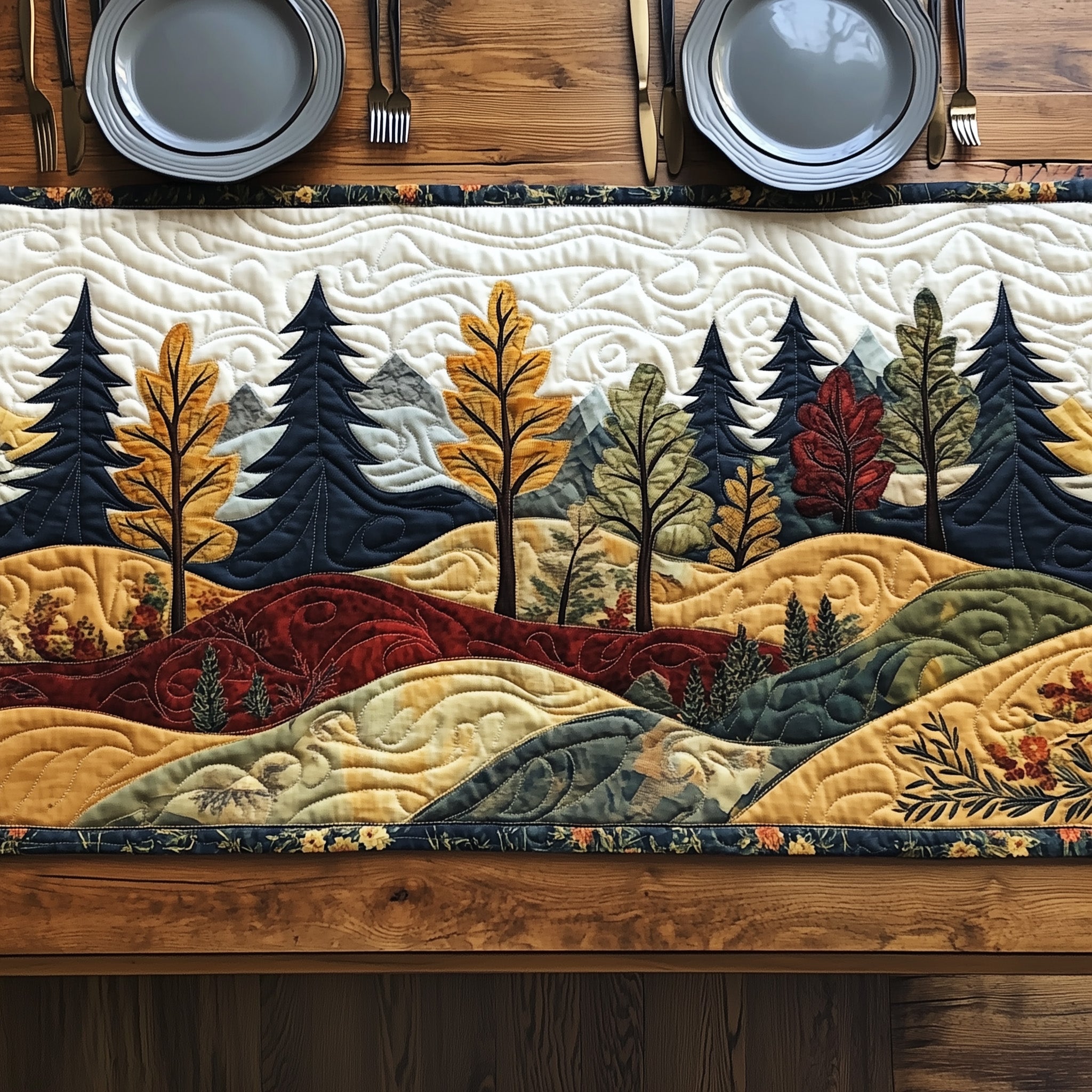 Vintage Forest Vibe Quilted Table Runner, Easter Table Runner, Spring Table Runner, Mother's Day Gifts