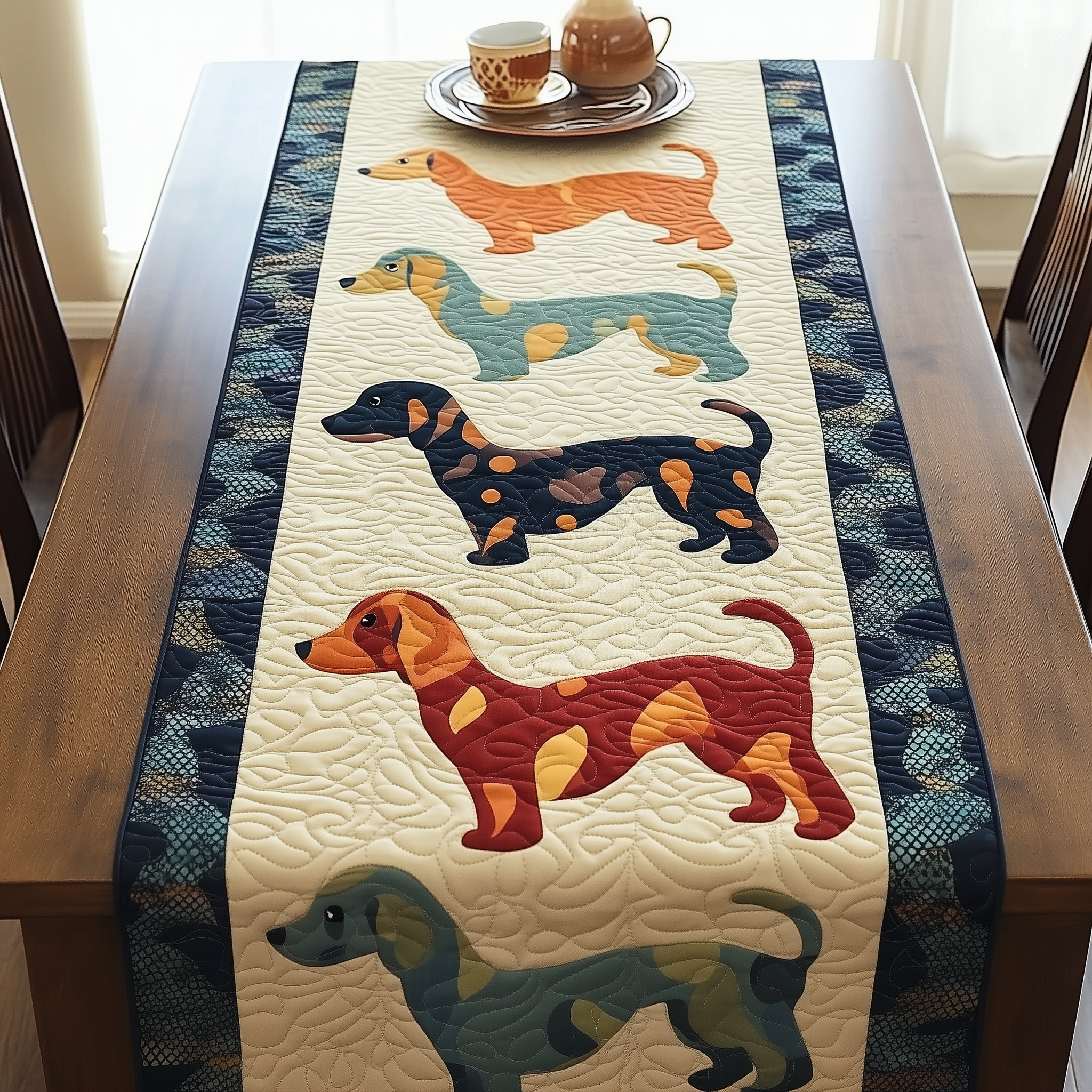 Colorful Dachshund Quilted Table Runner, Easter Table Runner, Spring Table Runner, Mother's Day Gifts