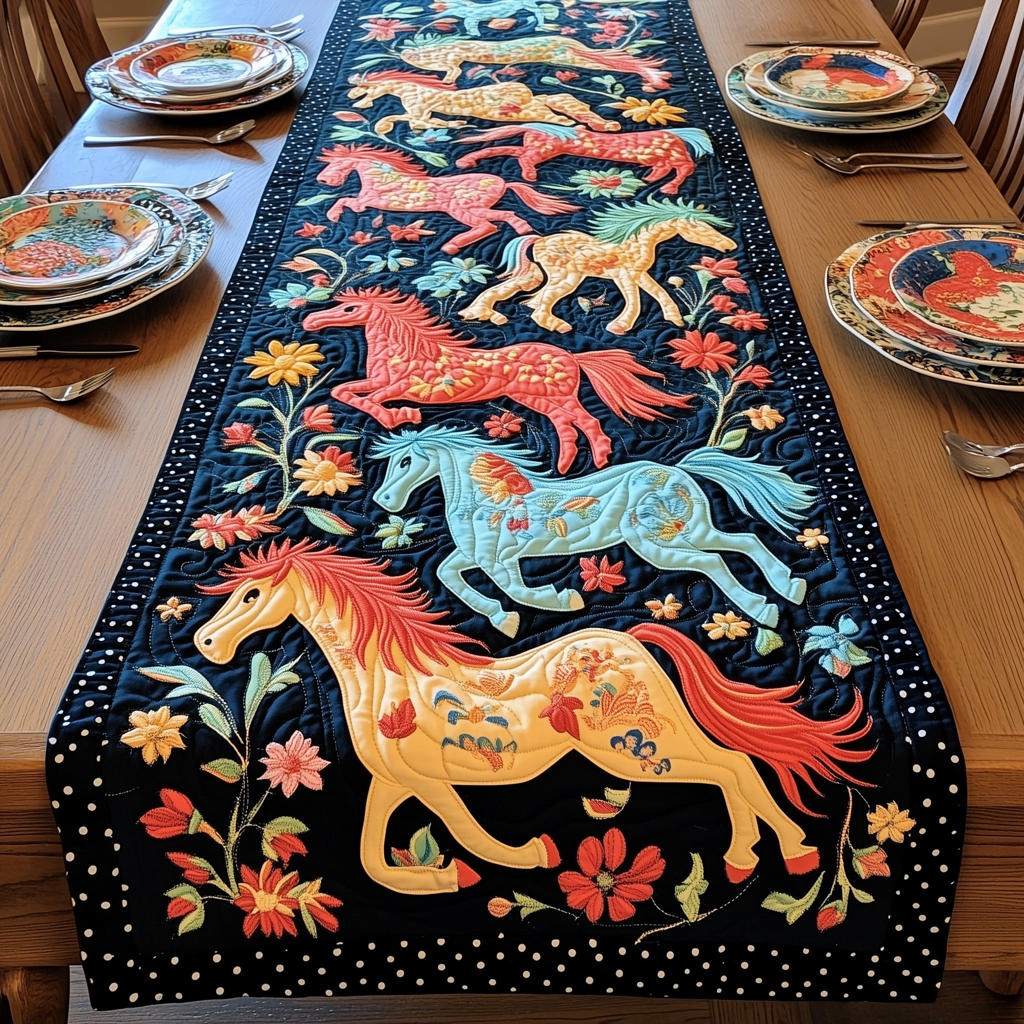Wild Harmony Horse Quilted Table Runner, Easter Table Runner, Spring Table Runner, Mother's Day Gifts