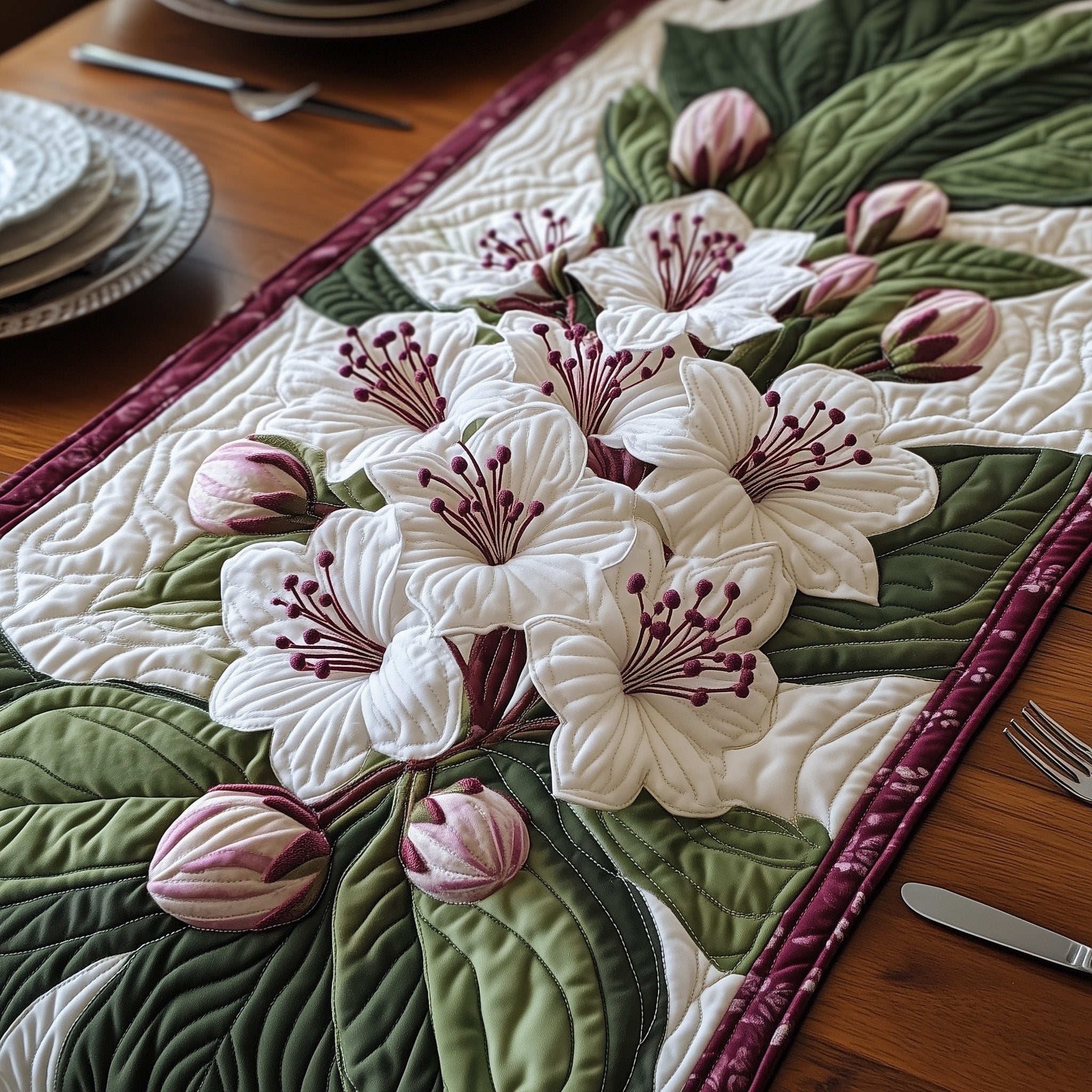 Mountain Laurel Heaven Quilted Table Runner, Easter Table Runner, Spring Table Runner, Mother's Day Gifts