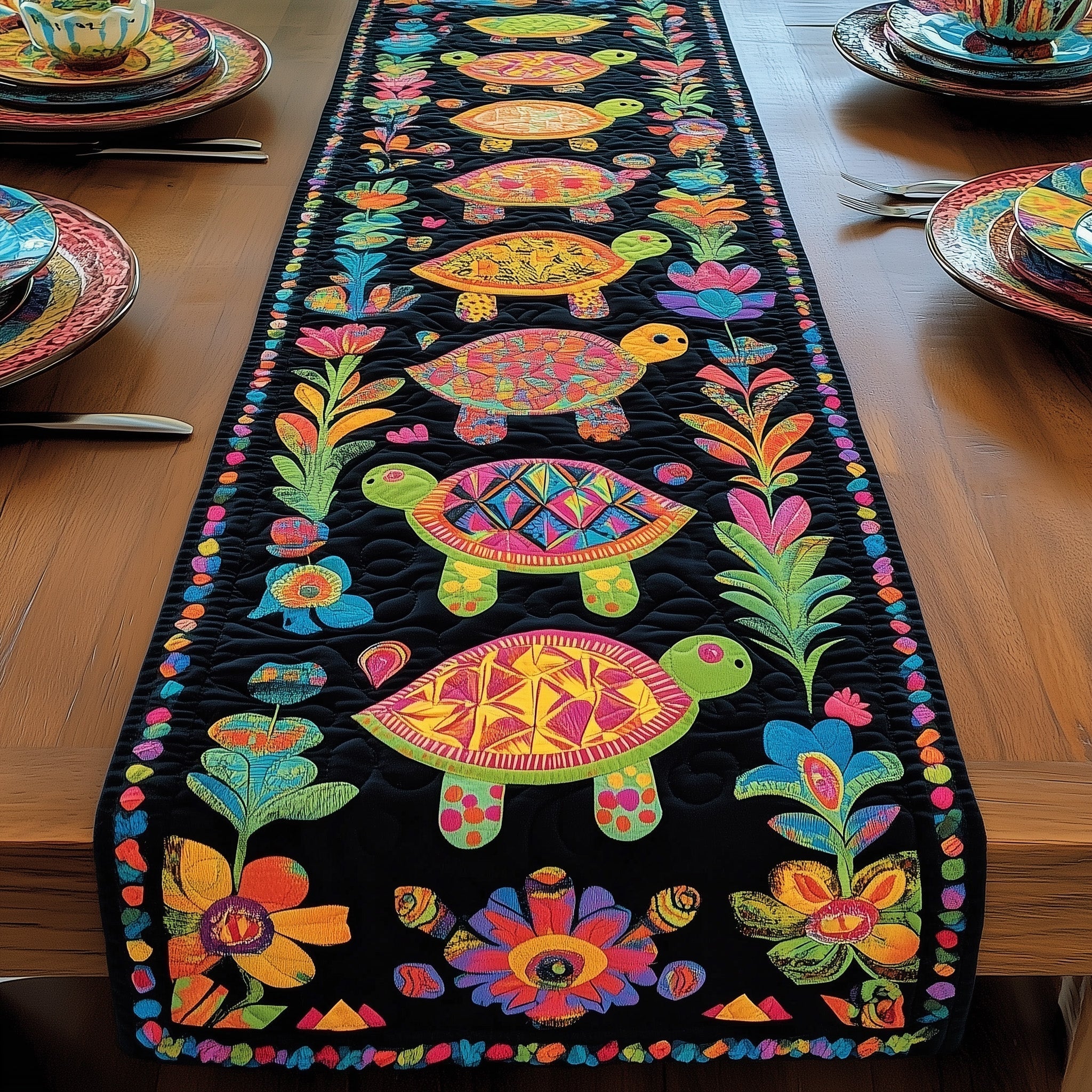 Tropical Turtle Heaven Quilted Table Runner, Easter Table Runner, Spring Table Runner, Mother's Day Gifts