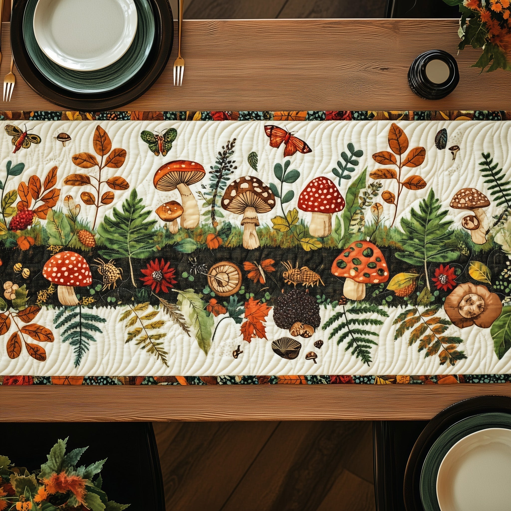 Enchanted Forest Floor Quilted Table Runner, Easter Table Runner, Spring Table Runner, Mother's Day Gifts