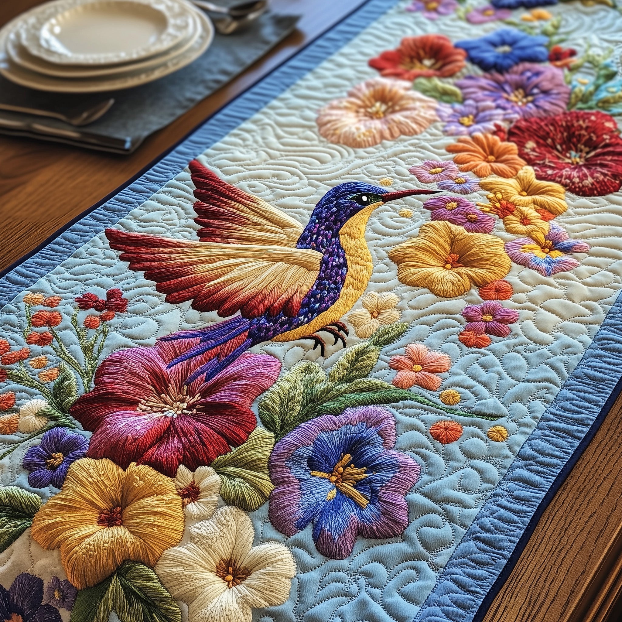 Hummingbird Heaven Quilted Table Runner, Easter Table Runner, Spring Table Runner, Mother's Day Gifts