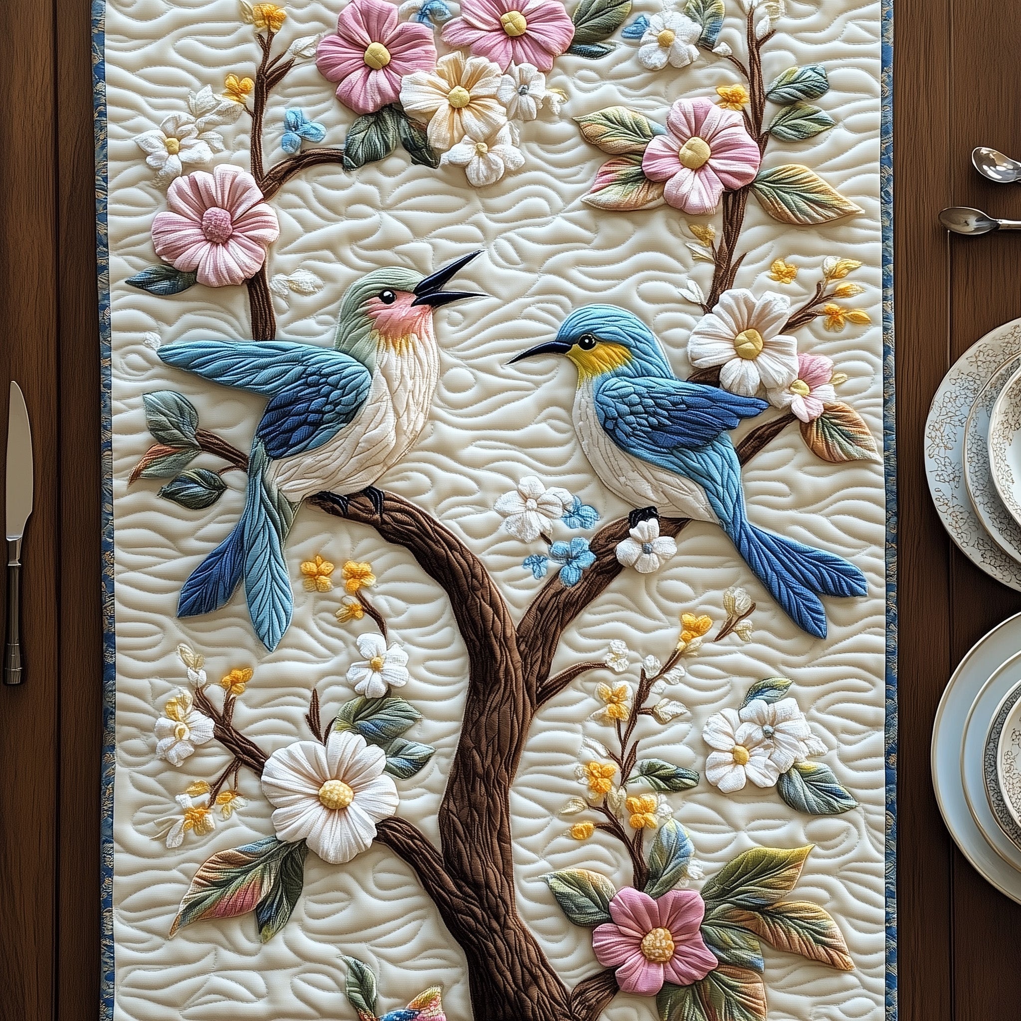 Hummingbird Springtime Quilted Table Runner, Easter Table Runner, Spring Table Runner, Mother's Day Gifts