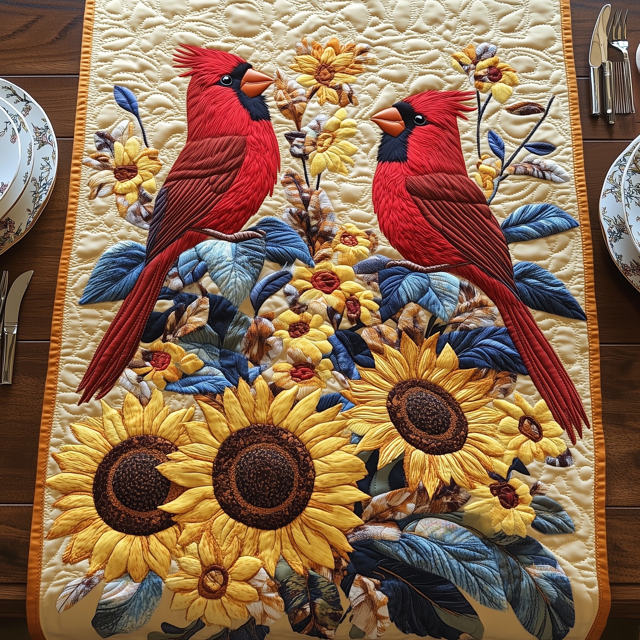 The Sunflower Perch Quilted Table Runner, Easter Table Runner, Spring Table Runner, Mother's Day Gifts