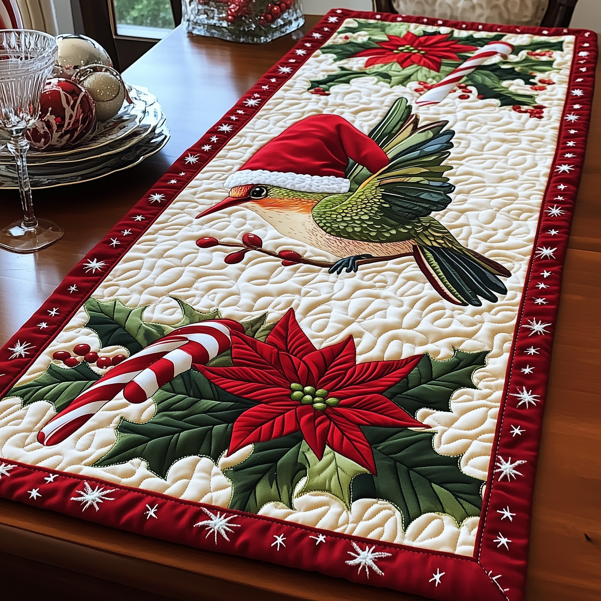Christmas Hummingbird Quilted Table Runner, Easter Table Runner, Spring Table Runner, Mother's Day Gifts