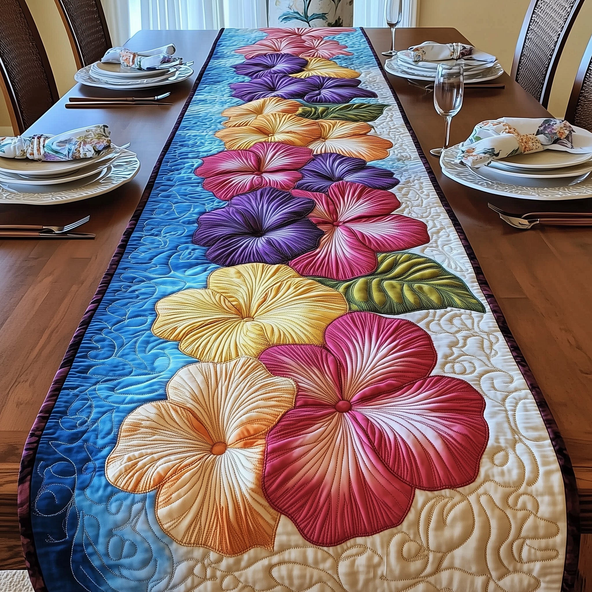 Tropical Hibiscus Heaven Quilted Table Runner, Easter Table Runner, Spring Table Runner, Mother's Day Gifts