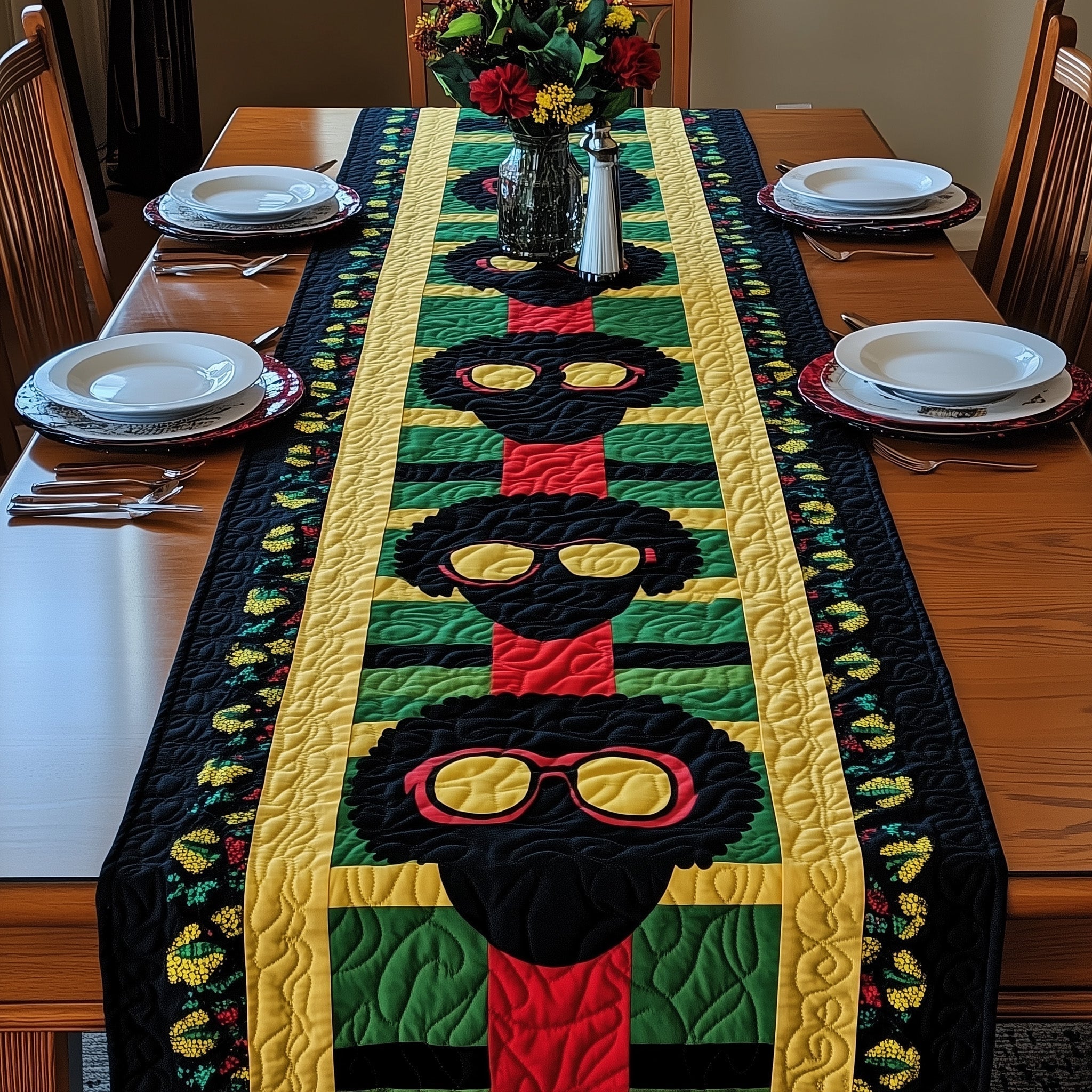 Juneteenth Queen Style Quilted Table Runner, Easter Table Runner, Spring Table Runner, Mother's Day Gifts