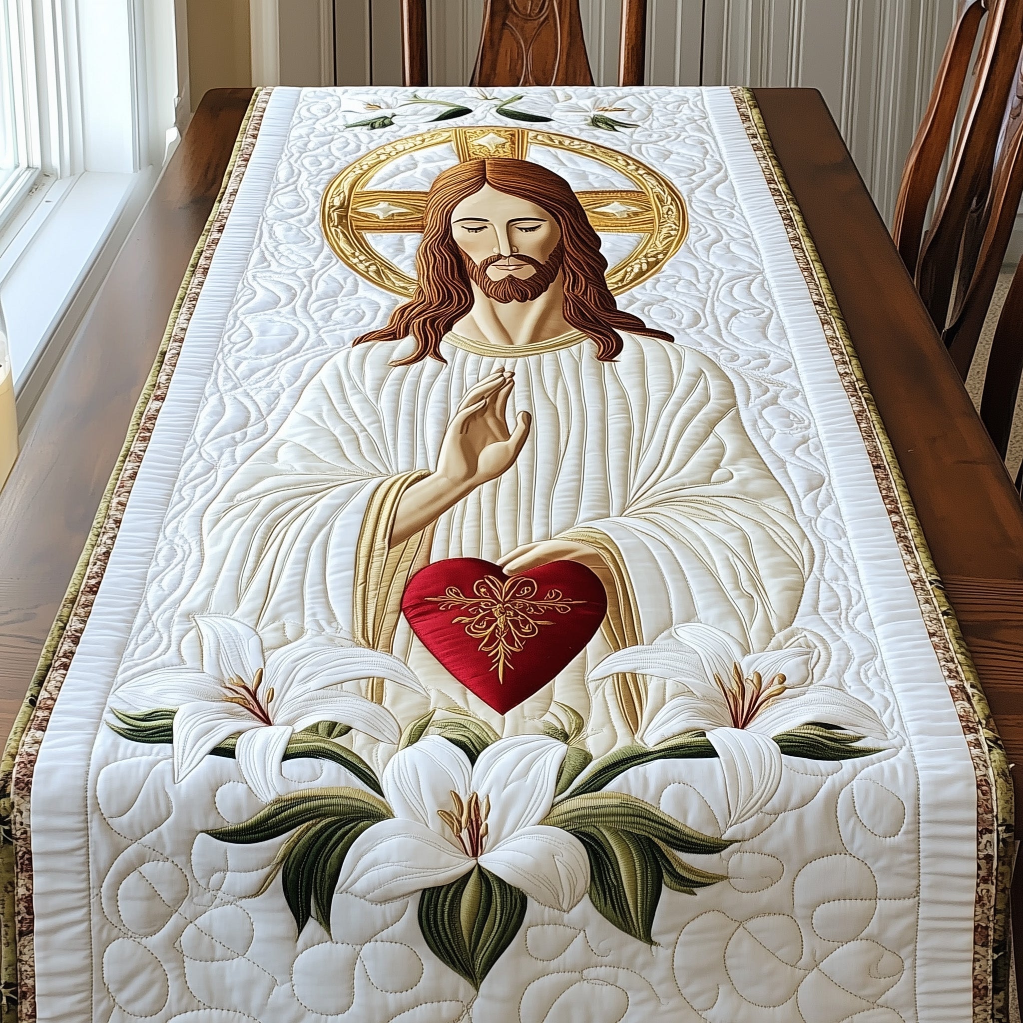 Jesus Quilted Table Runner, Easter Table Runner, Spring Table Runner, Mother's Day Gifts