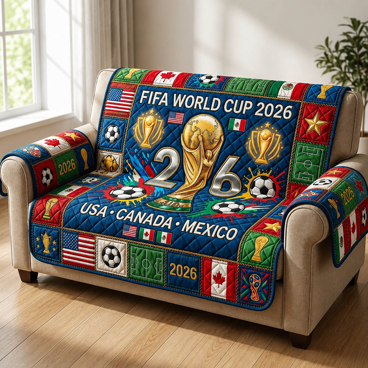 World Football Gameday 2026 Quilted Sofa Cover Fall Halloween Decor For Sofa Couch