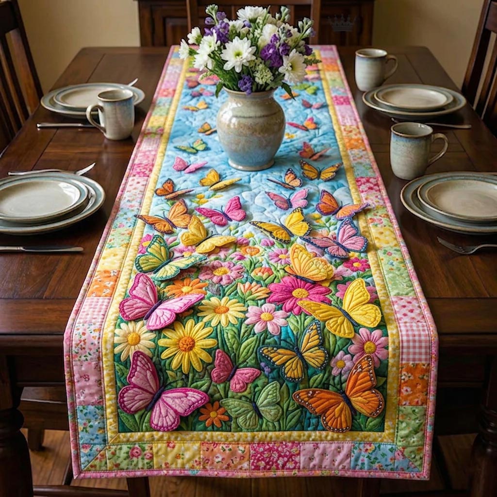 Butterfly Bloom Quilted Table Runner, Easter Table Runner, Spring Table Runner, Mother's Day Gifts