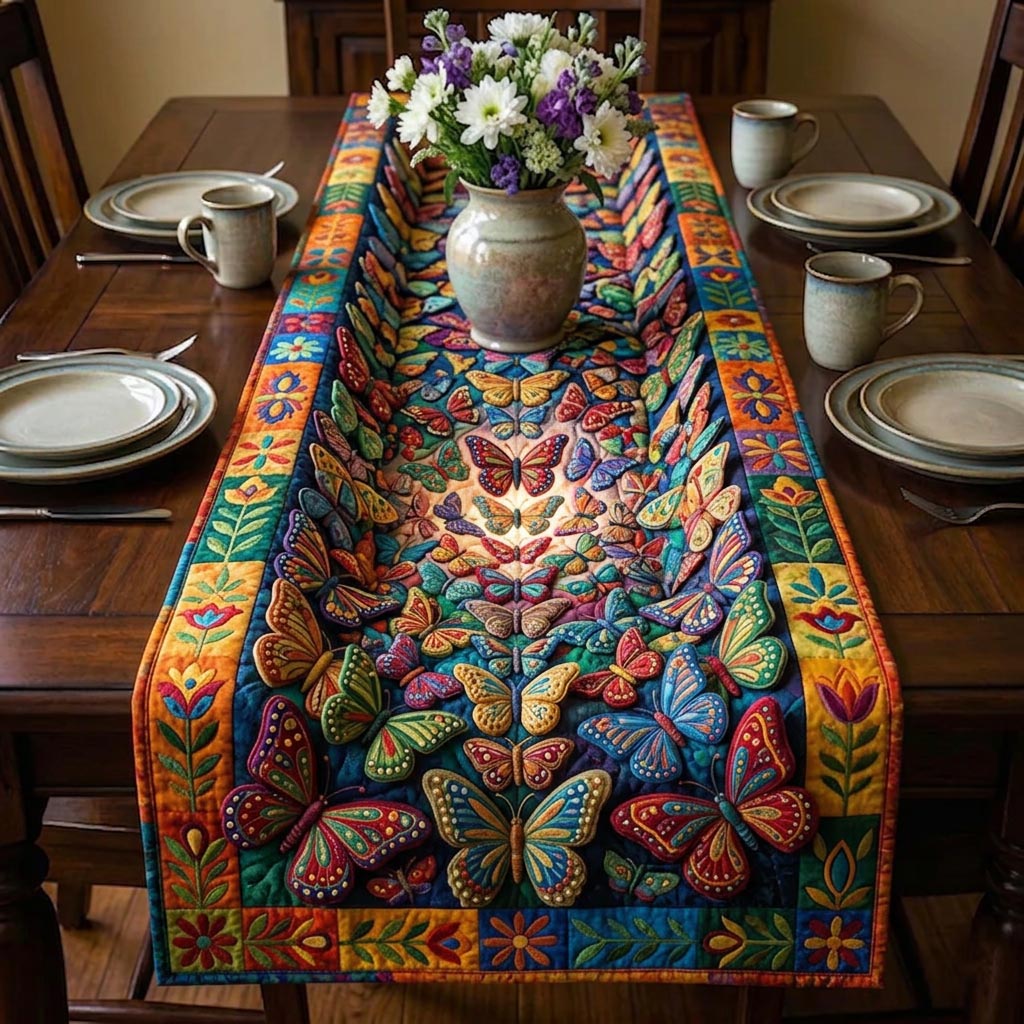 Golden Butterfly Quilted Table Runner, Easter Table Runner, Spring Table Runner, Mother's Day Gifts