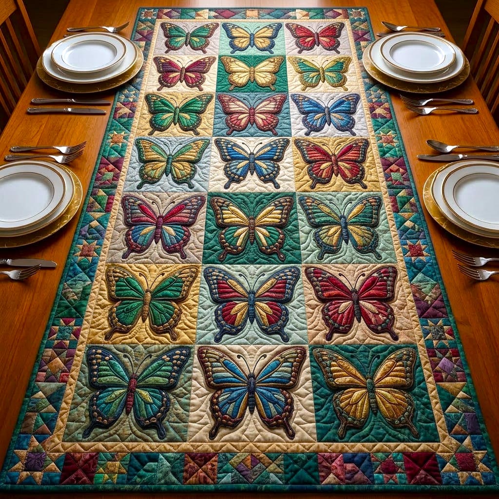 Soft Butterfly Quilted Table Runner, Easter Table Runner, Spring Table Runner, Mother's Day Gifts