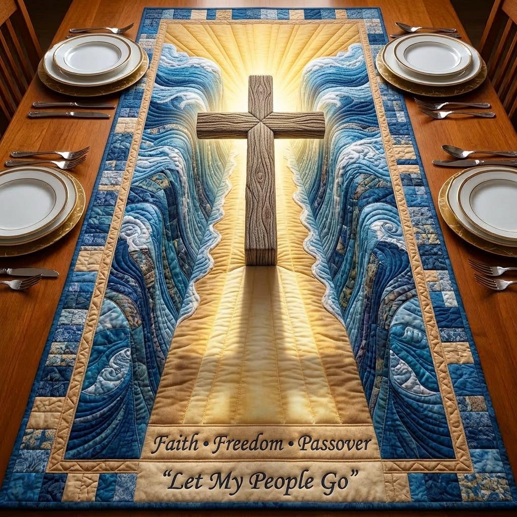 Passover Light Quilted Table Runner, Easter Table Runner, Spring Table Runner, Mother's Day Gifts