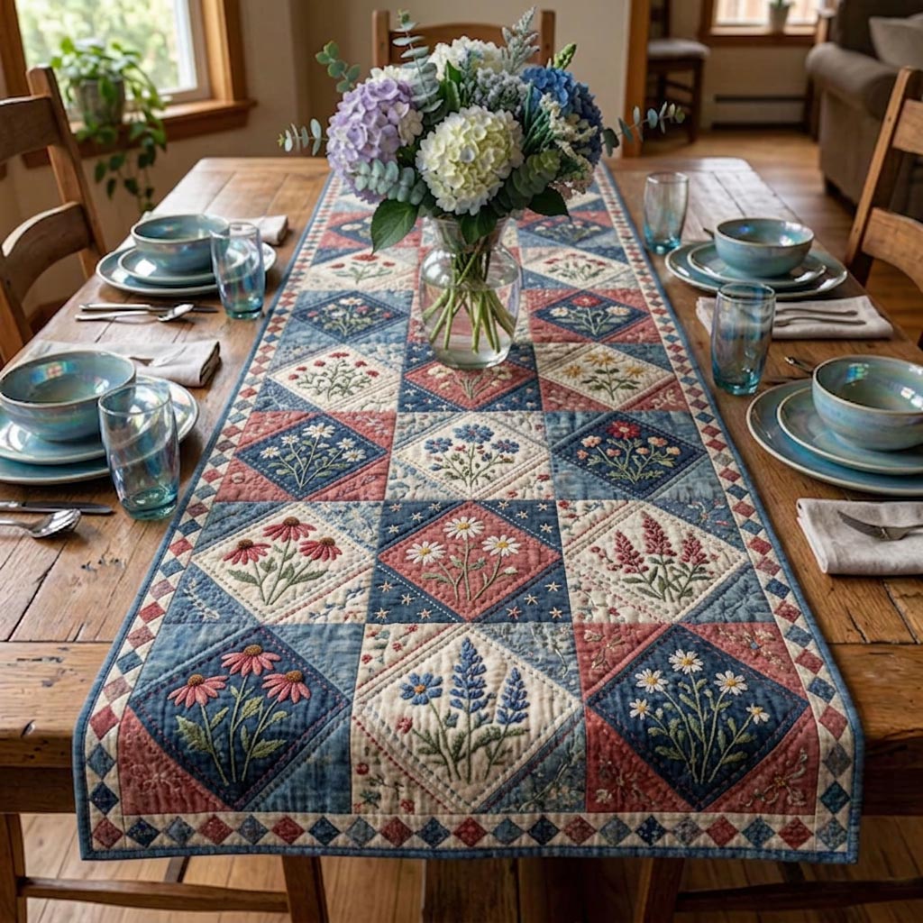 Woodland Bear Quilted Table Runner, Easter Table Runner, Spring Table Runner, Mother's Day Gifts