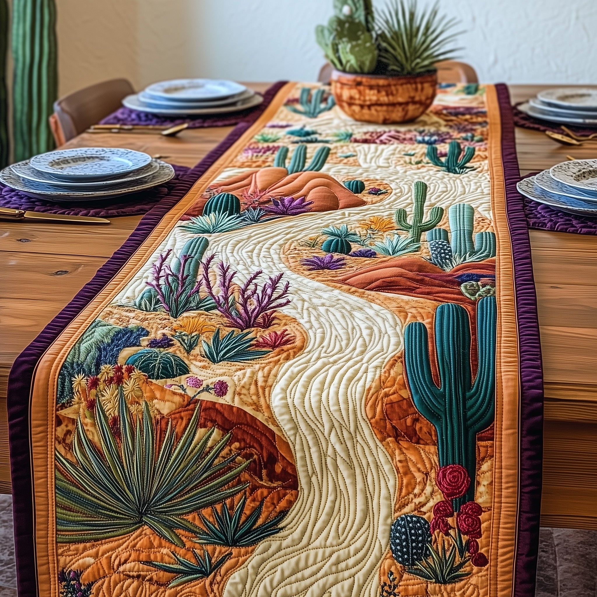 Blooming Cactus Quilted Table Runner, Easter Table Runner, Spring Table Runner, Mother's Day Gifts
