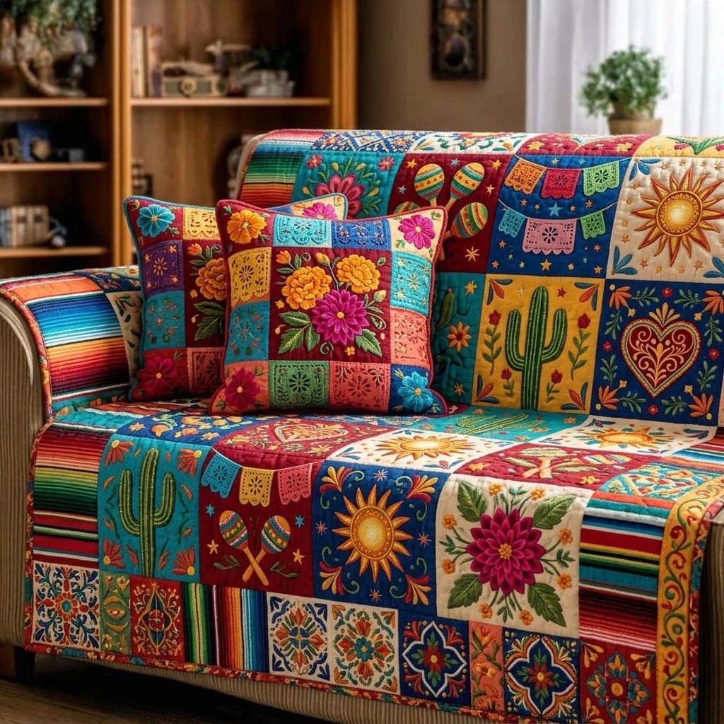 Cinco Party Quilted Sofa Cover Fall Halloween Decor For Sofa Couch