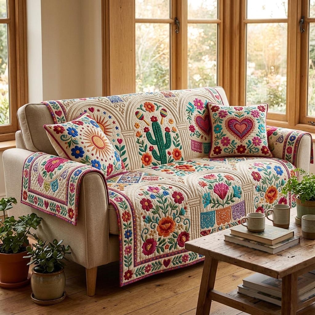 Colorful Fiesta Quilted Sofa Cover Fall Halloween Decor For Sofa Couch