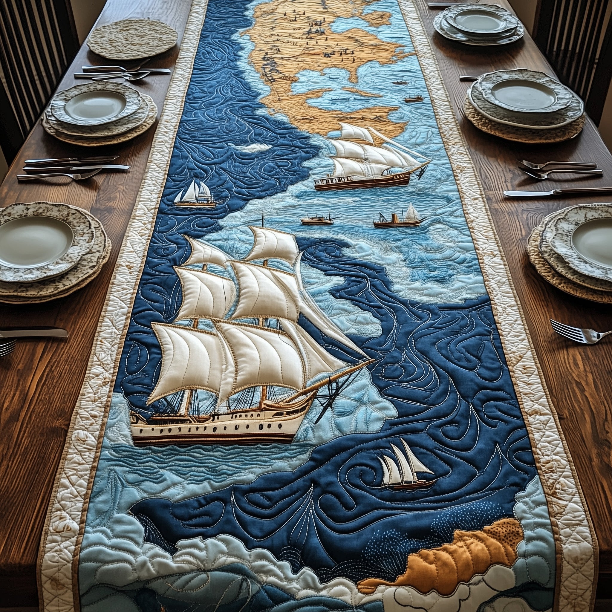 Nautical Quilted Table Runner, Easter Table Runner, Spring Table Runner, Mother's Day Gifts