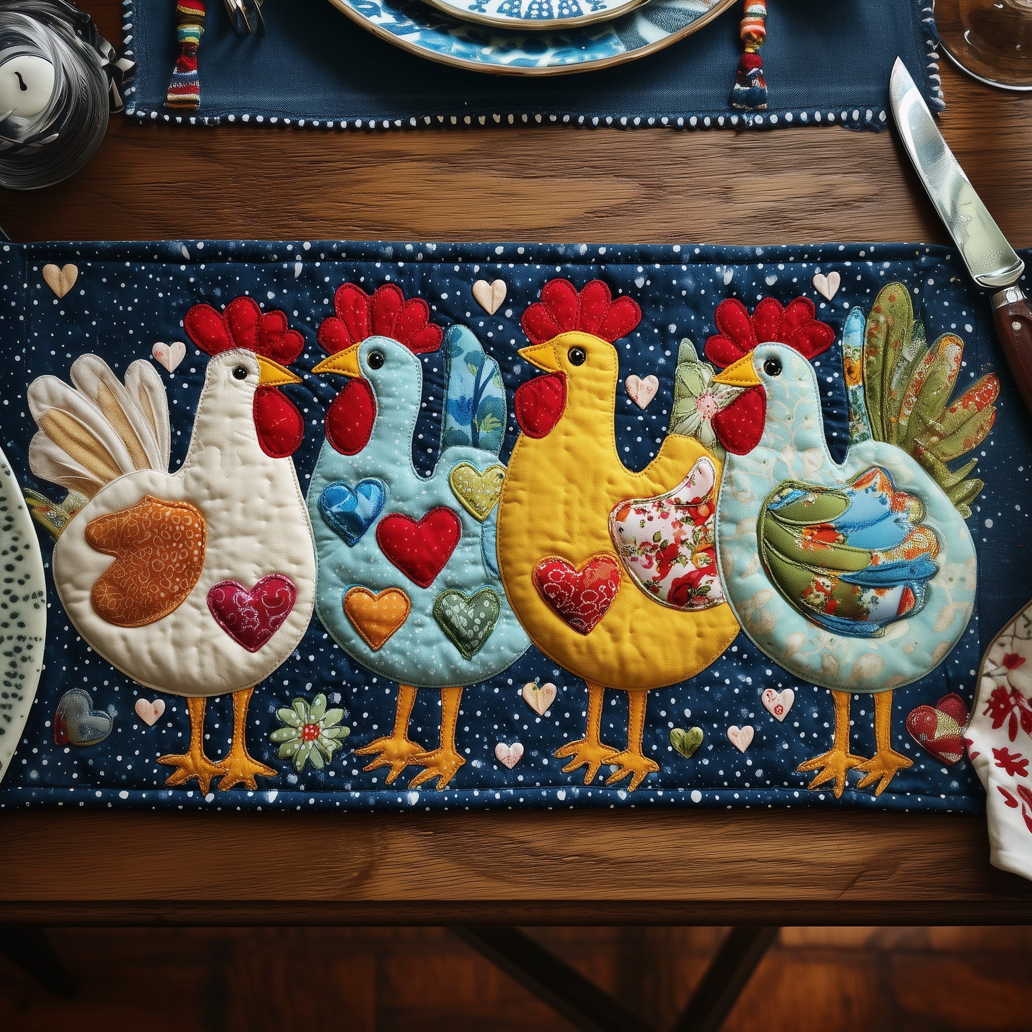 Whimsical Chicken Quilted Table Runner, Easter Table Runner, Spring Table Runner, Mother's Day Gifts